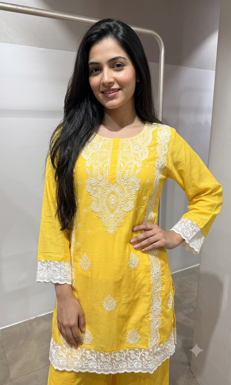 Sunshine Yellow Embroidered Sharara Set