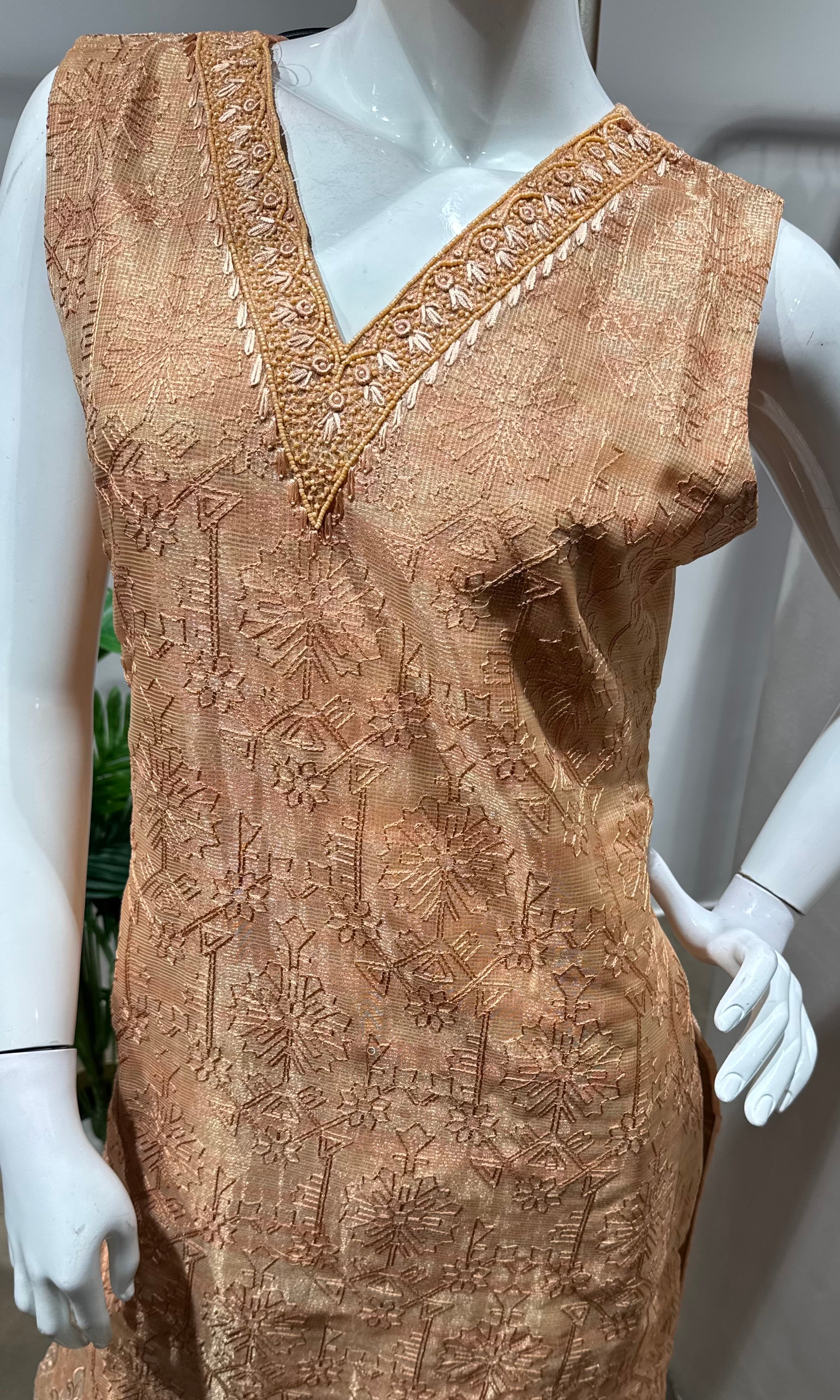 light peach tissue printed kurta set