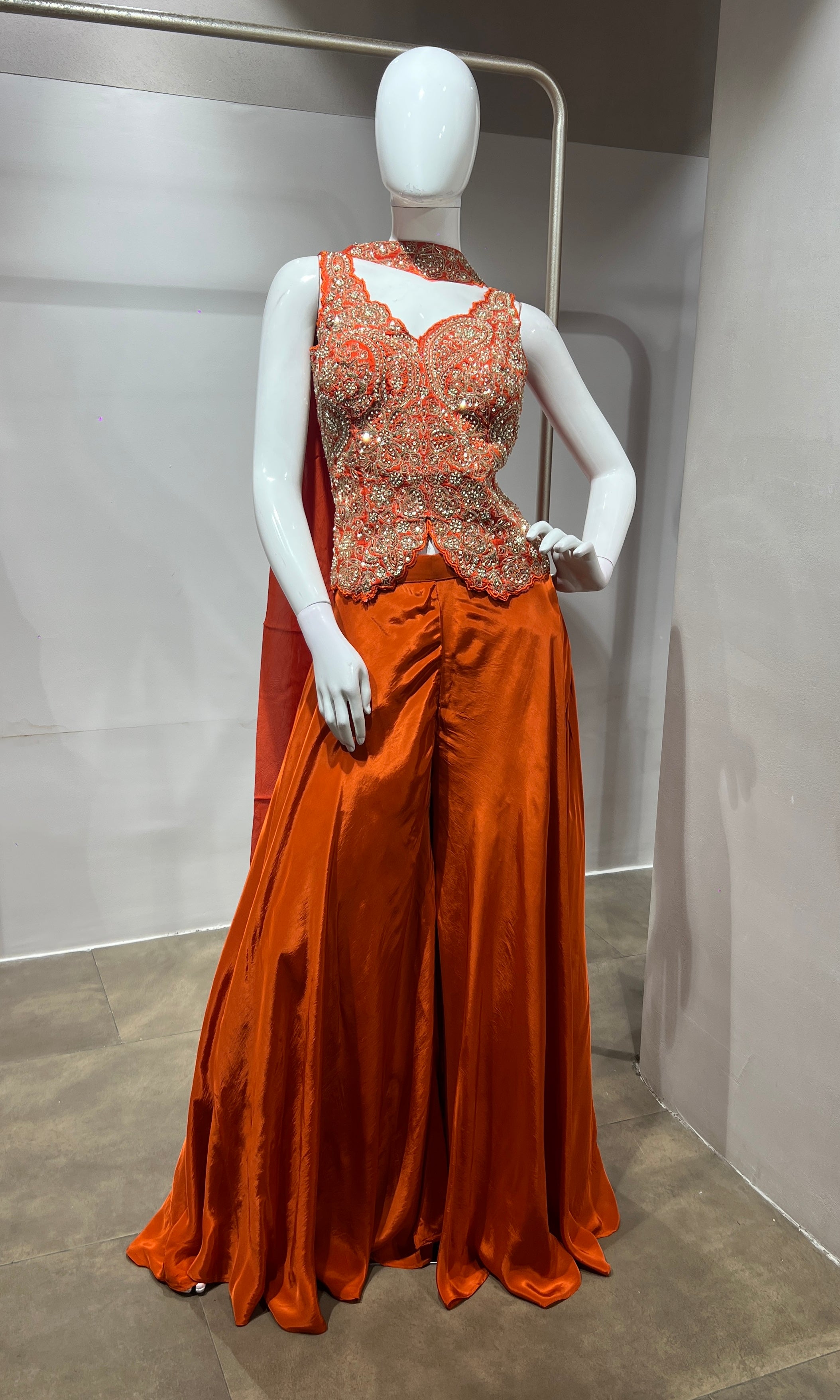 Orange Embroidered corset style palazzo set