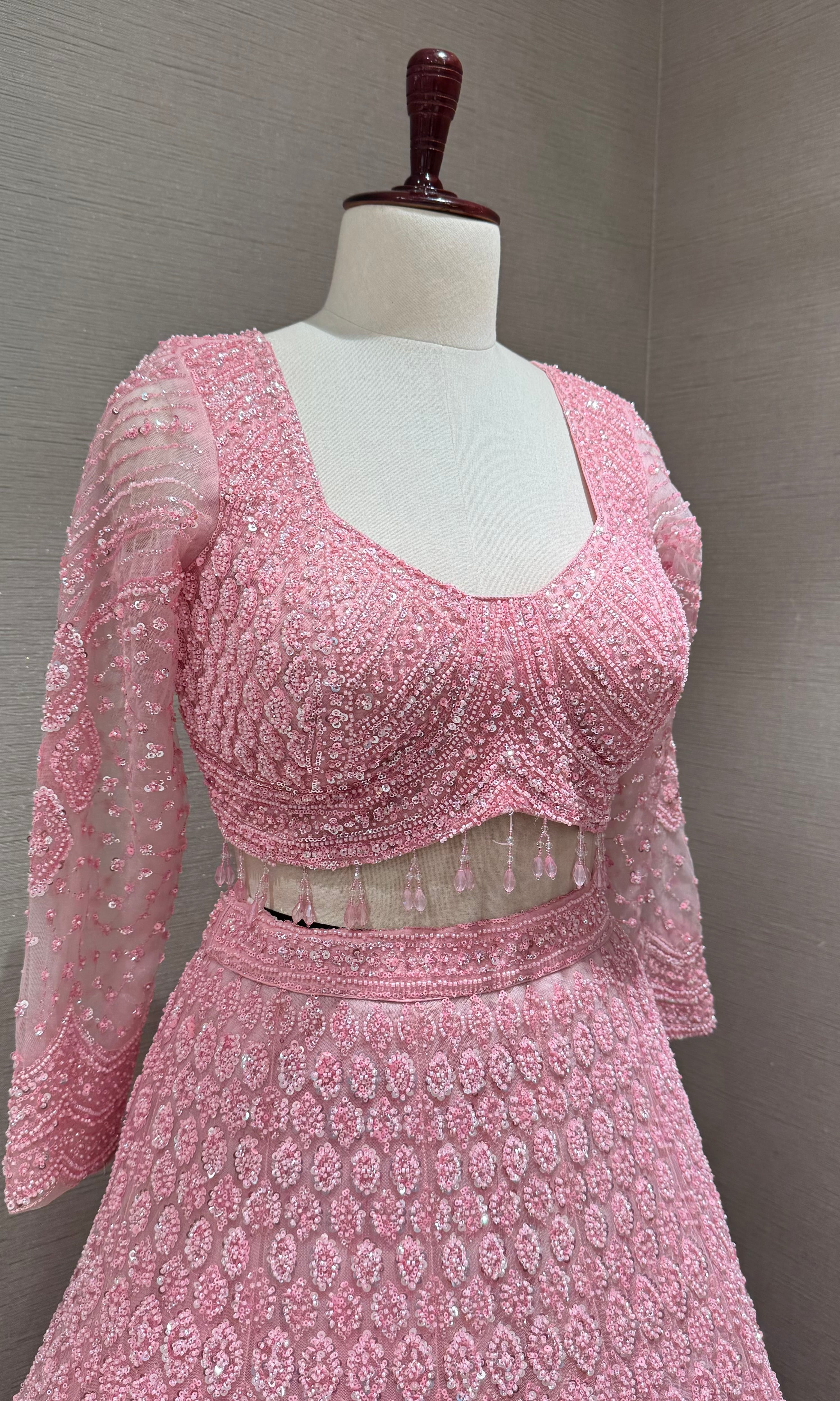 Pastel Pink Monochromatic Embroidered Bridal Lehenga