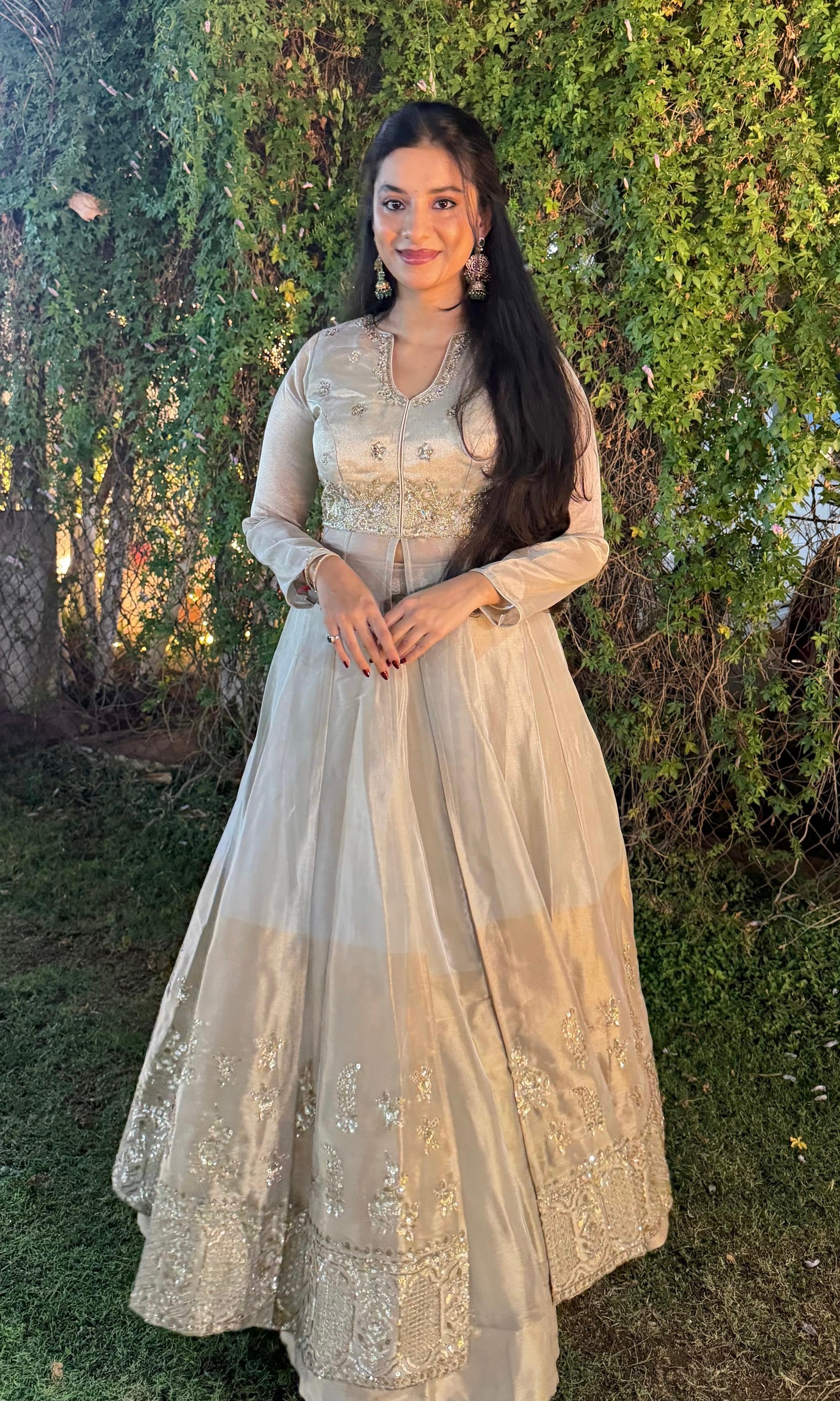 Half white FRONT SLIT EMBELLISHED ANARKALI
