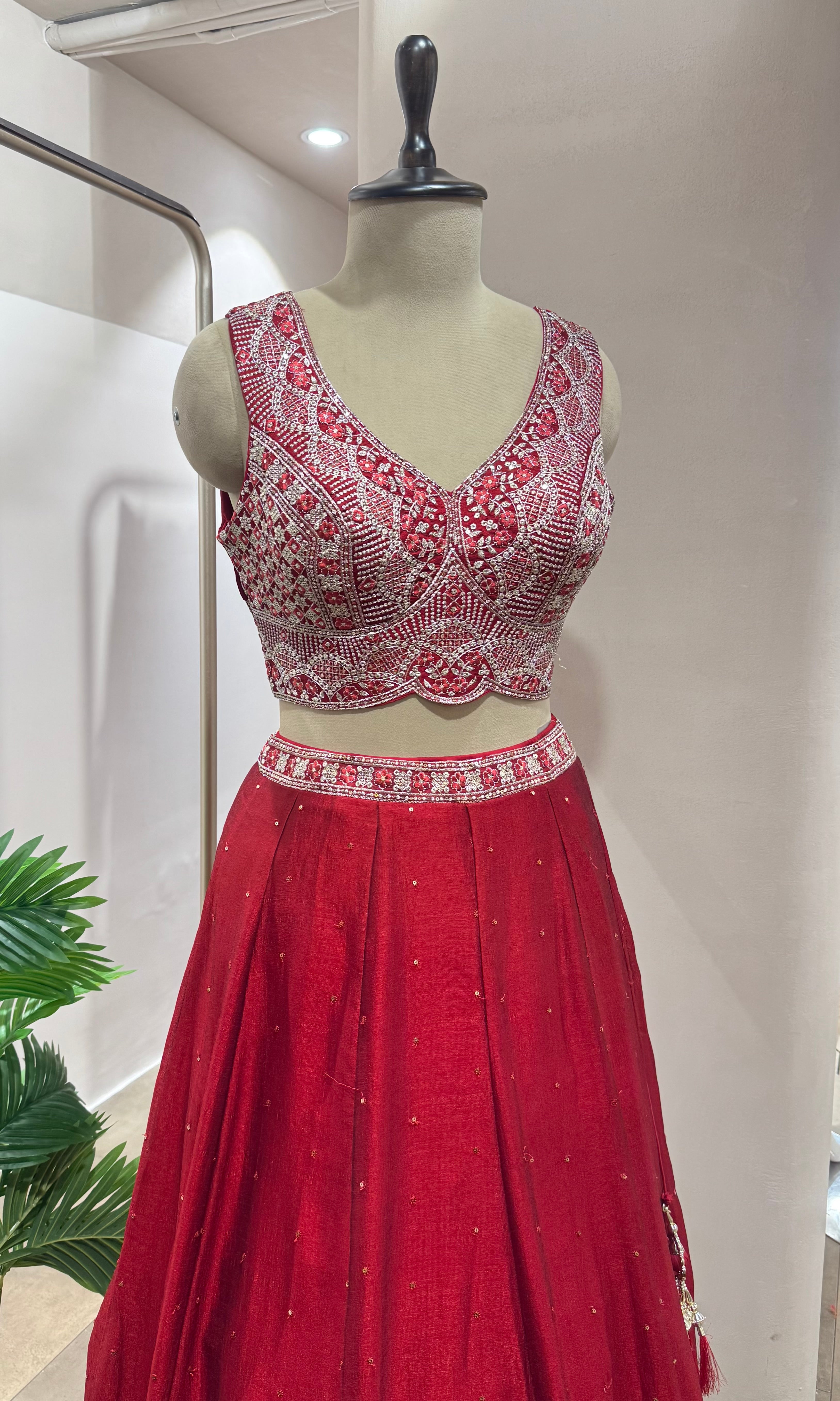 Maroon embroidered Lehenga with dupatta
