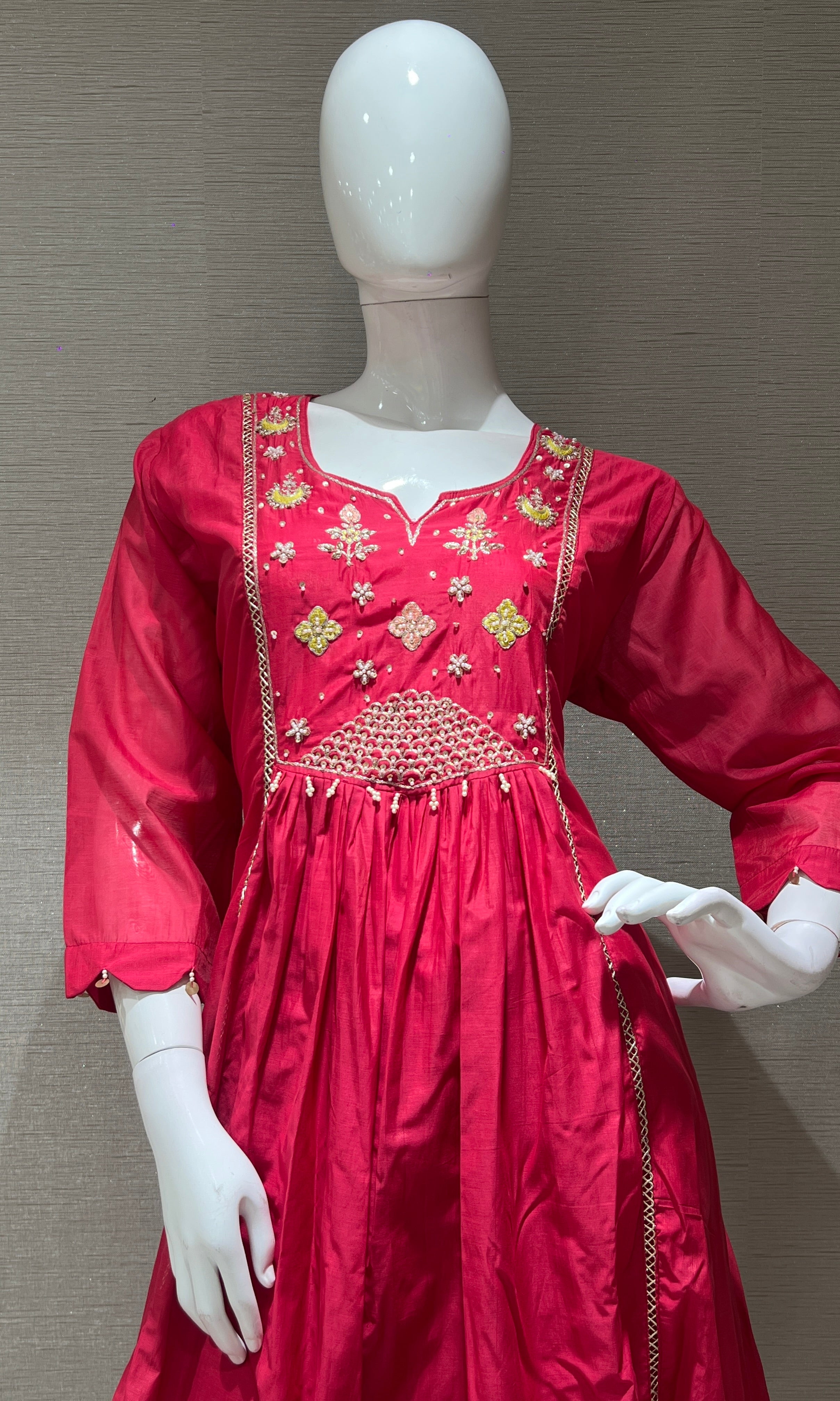 Pink MUL CHANDERI ANARKALI KURTA SET