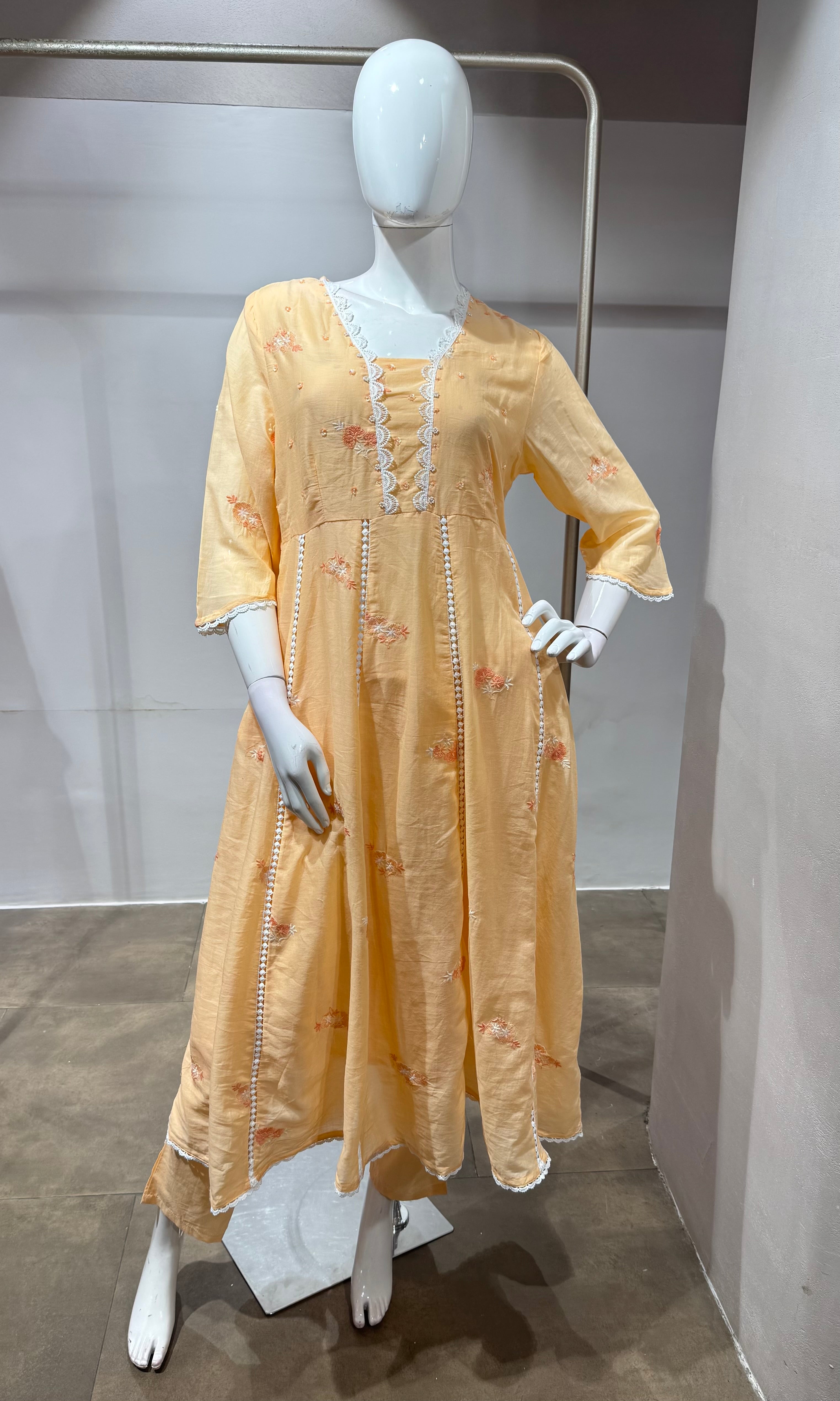 Peach Floral embroidered a line set