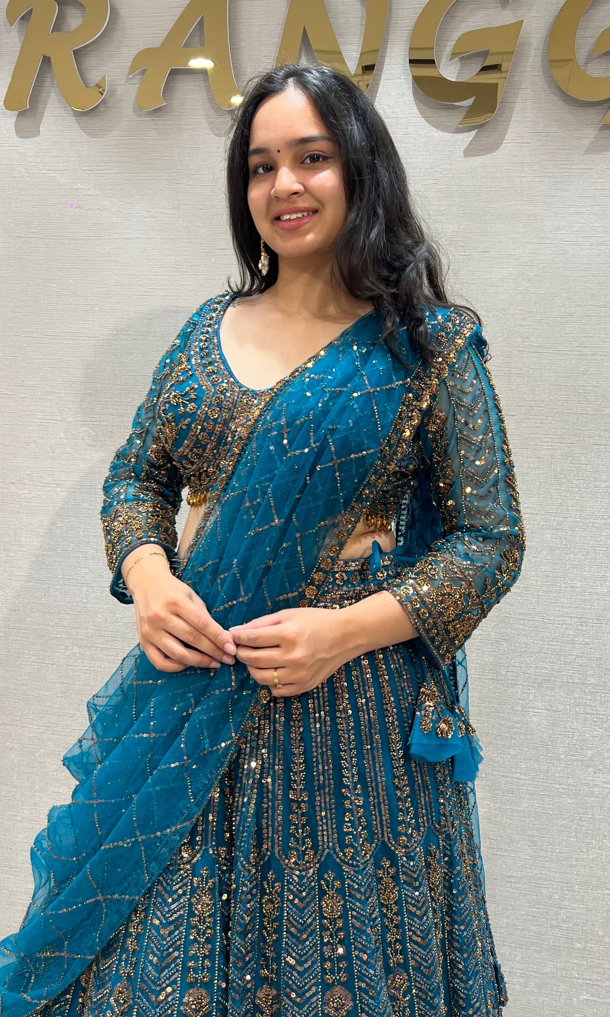 Peacock Blue & Gold Zari Work Lehenga Set