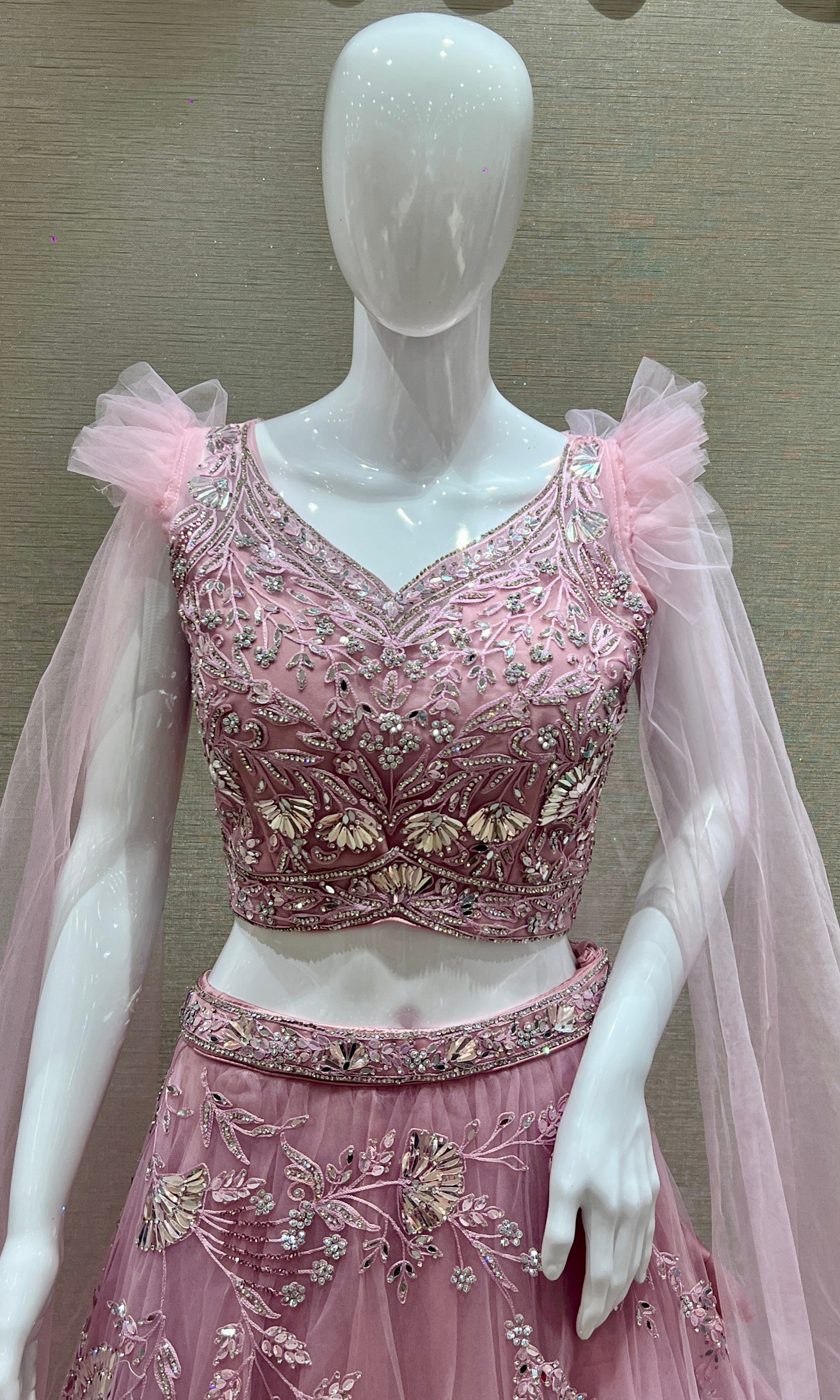 Gulbahaar – Dusty Pink Net Embroidered Lehenga Set