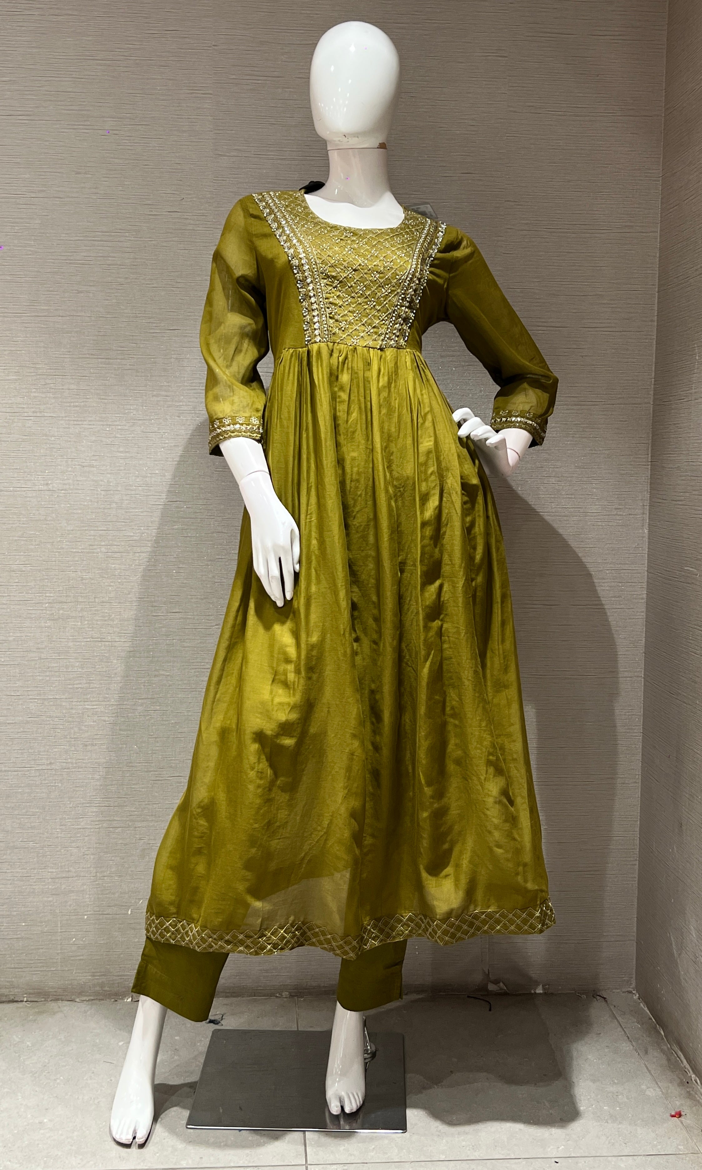 Mehandi green ANARKALI kurta set