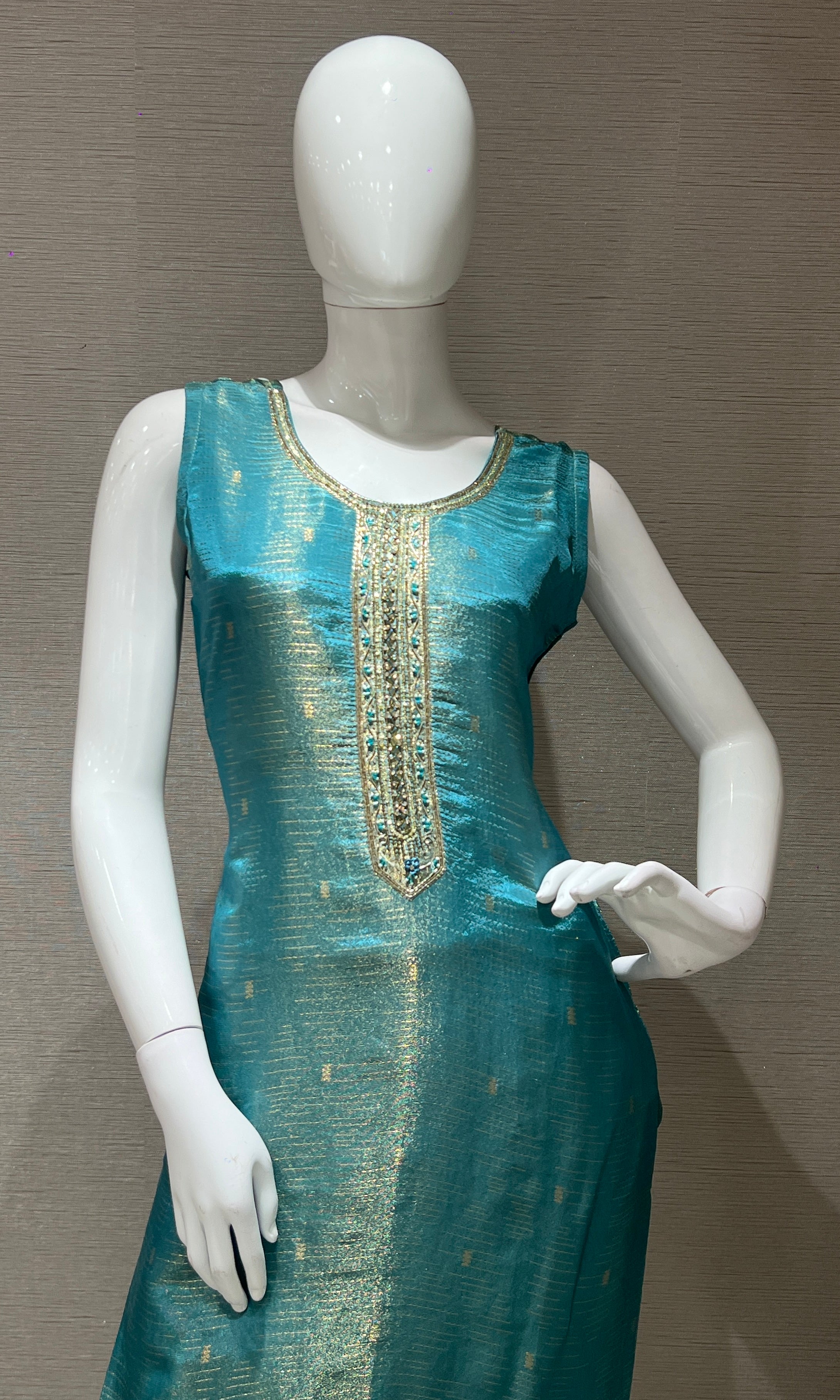 Teal green and gold kurta set