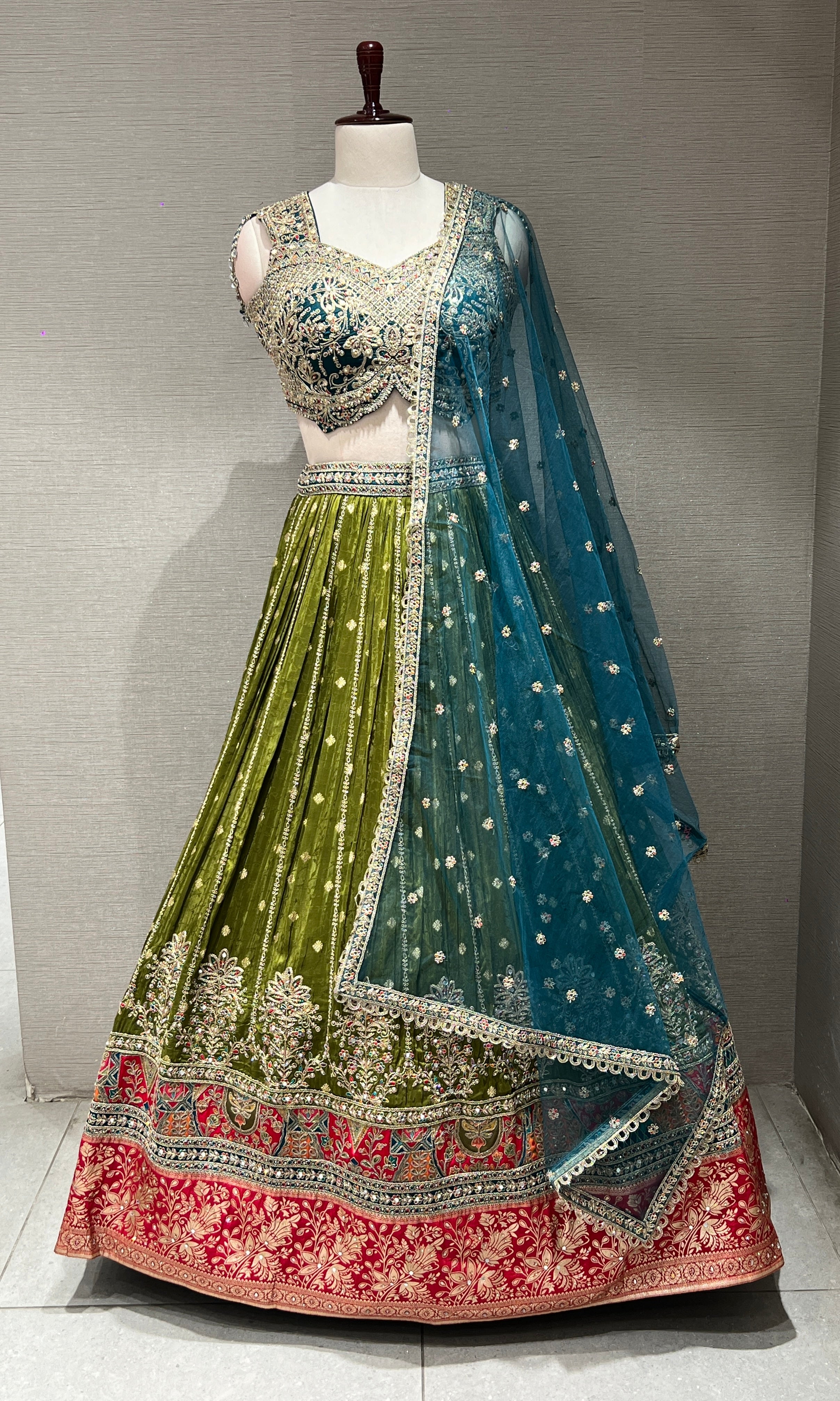 BLUE MULTI GOLDEN EMBROIDERED LEHENGA