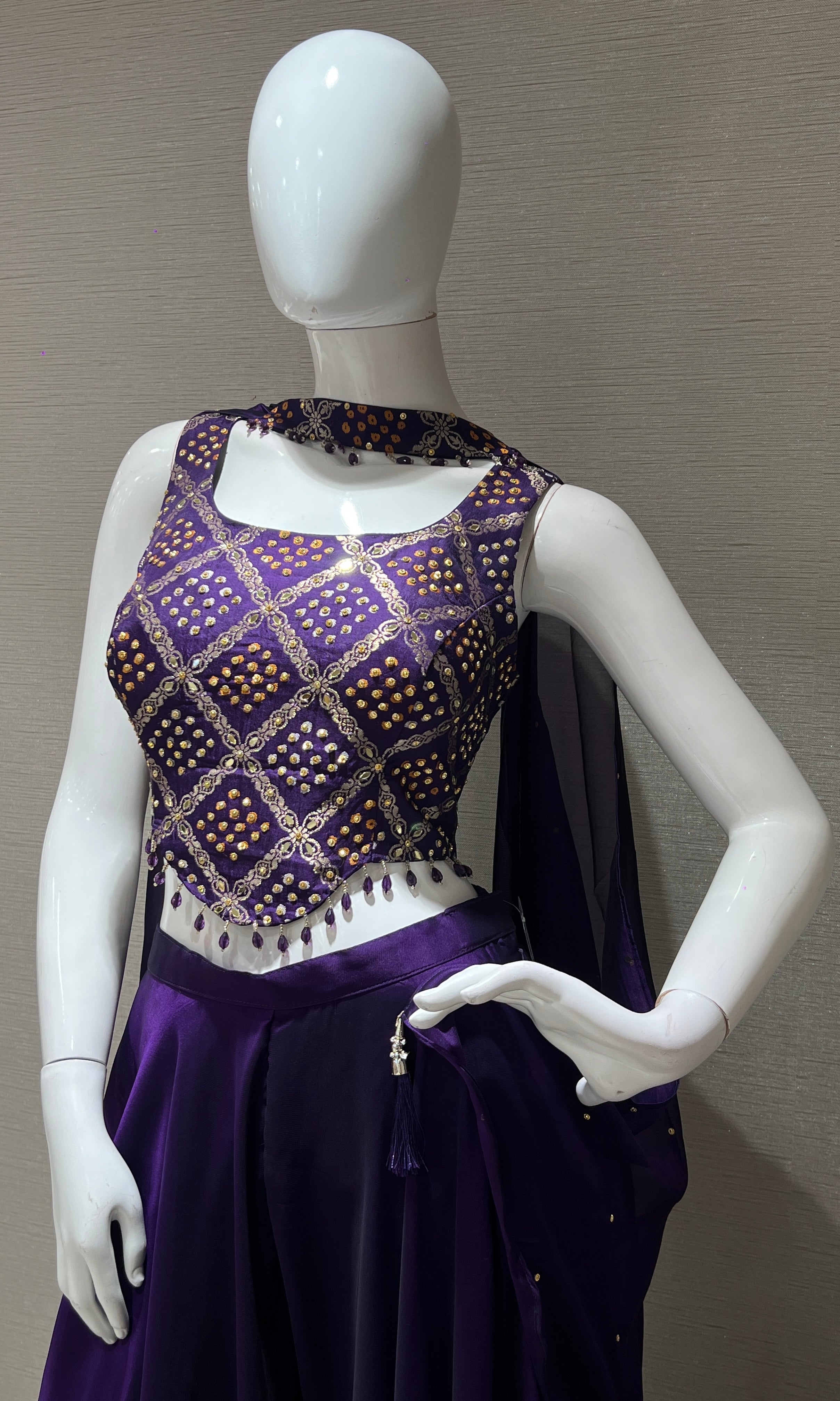Purple palazzo set with corset blouse
