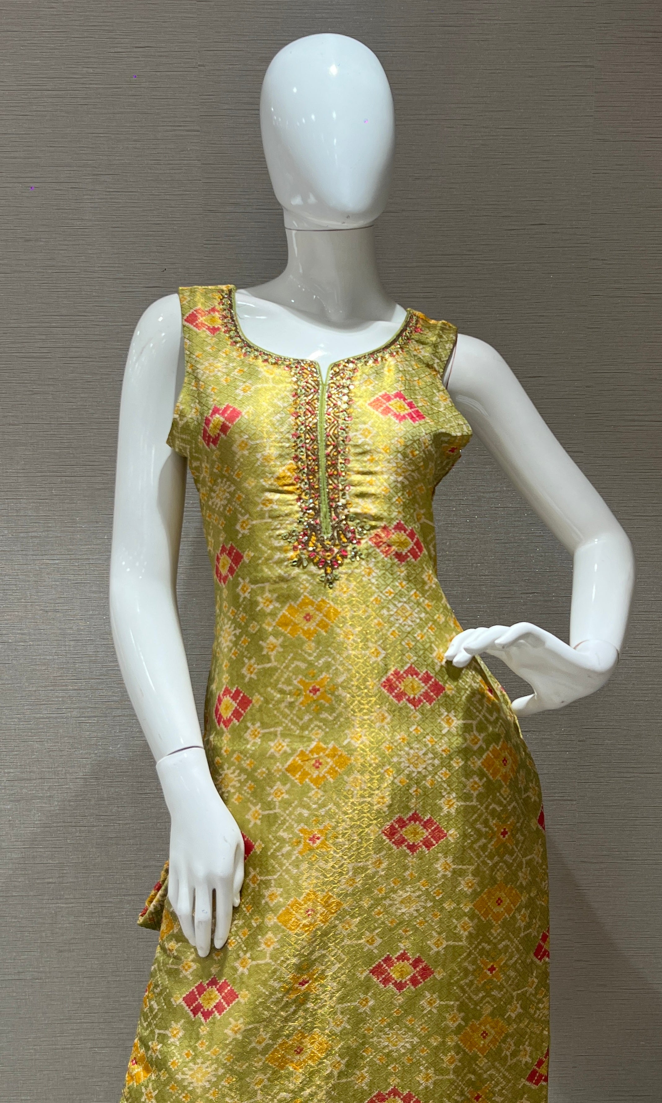 Green and Gold Embroidered Kurta Set