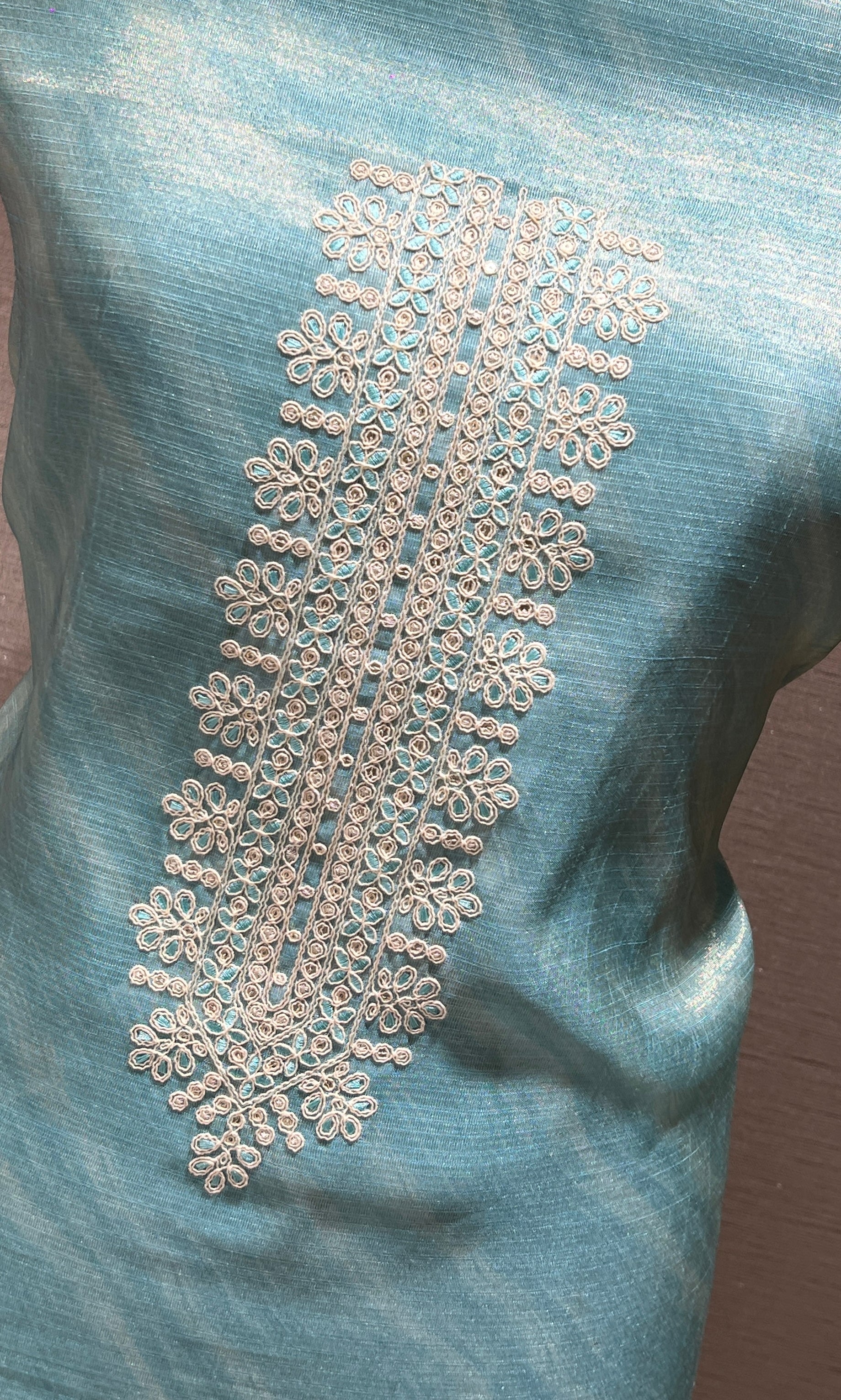 Light blue dress material WITH FLORAL DUPATTA