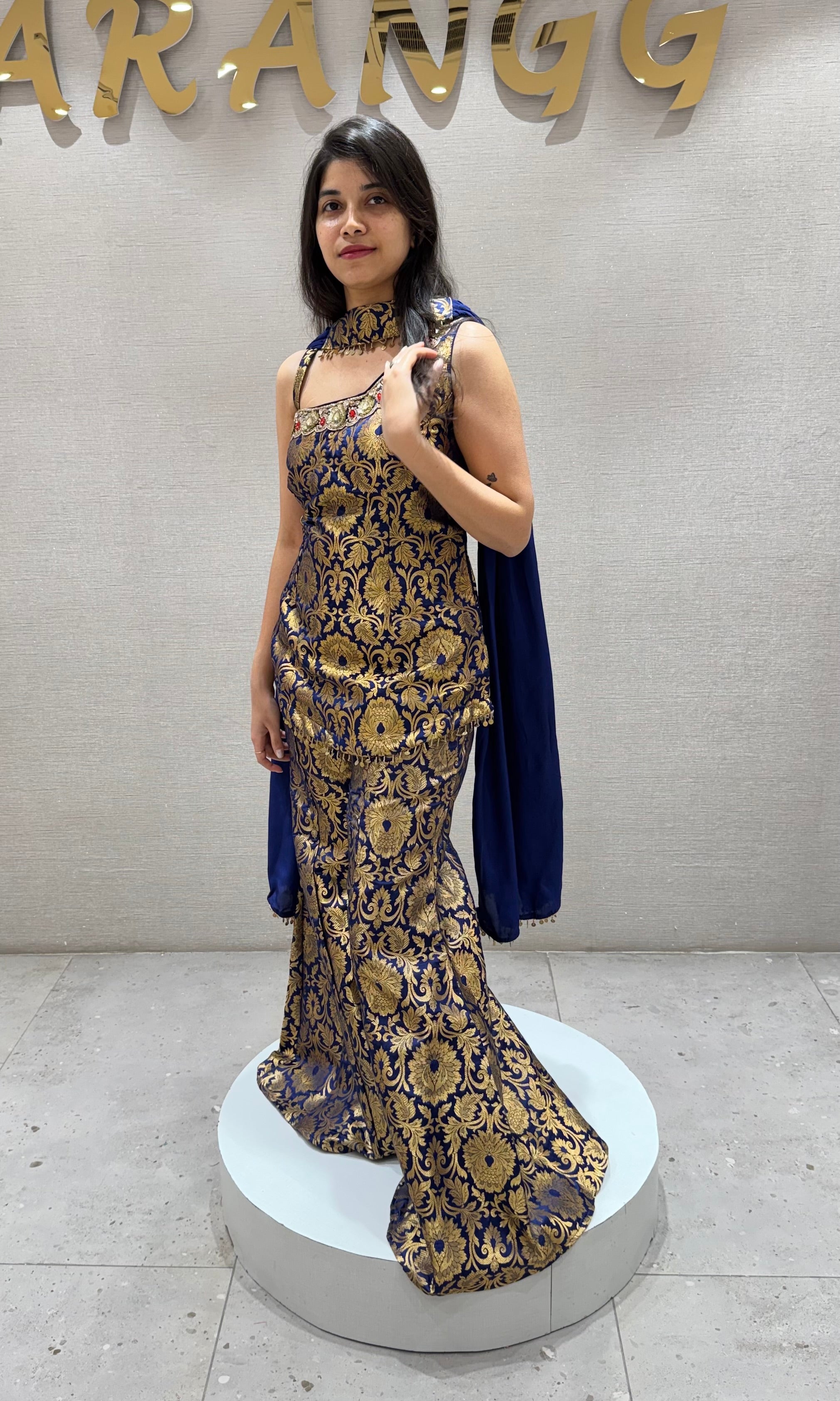 Navy blue GOLDEN FLORALS PALAZZO SET