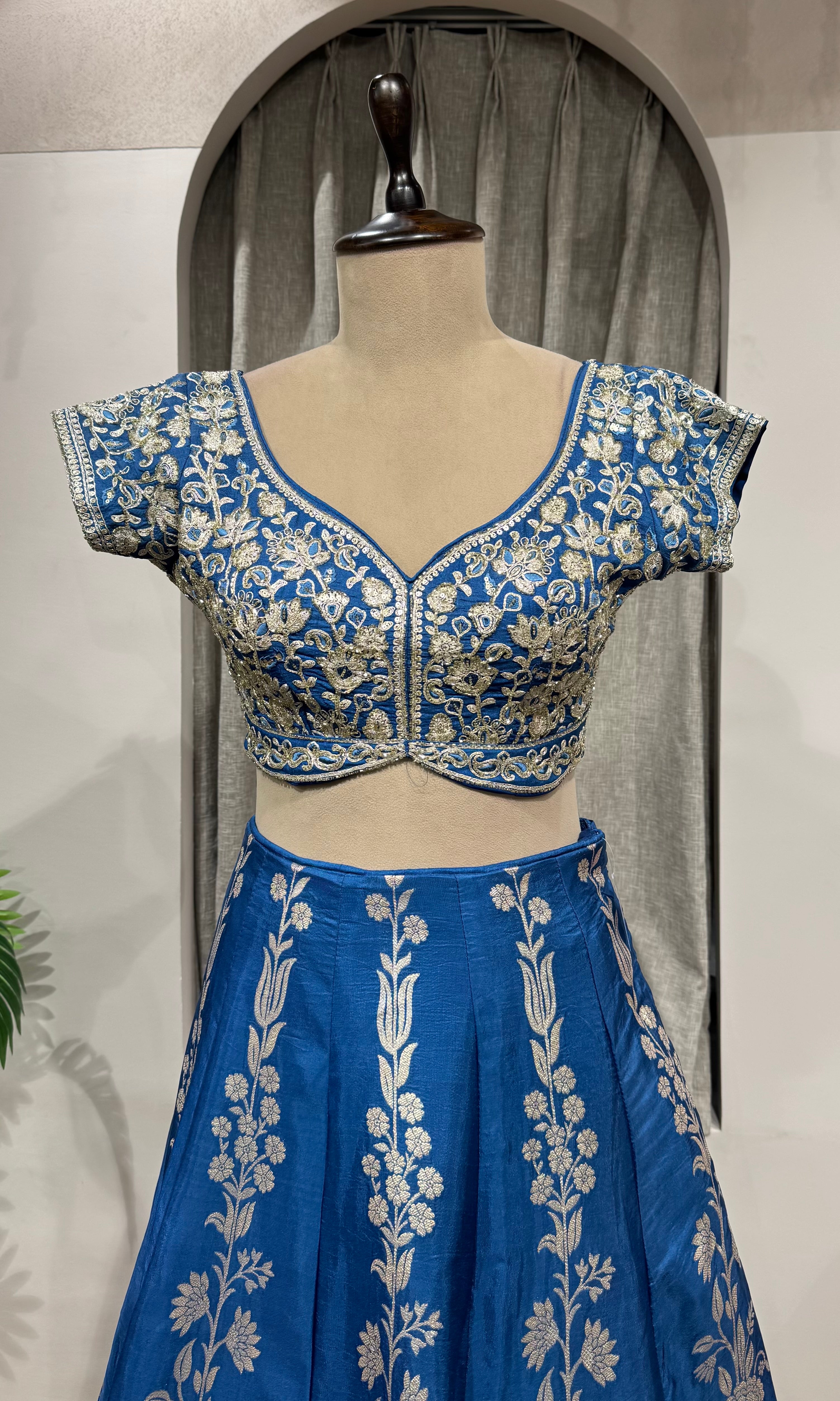 BLUE EMBROIDERED BANARASI lehenga