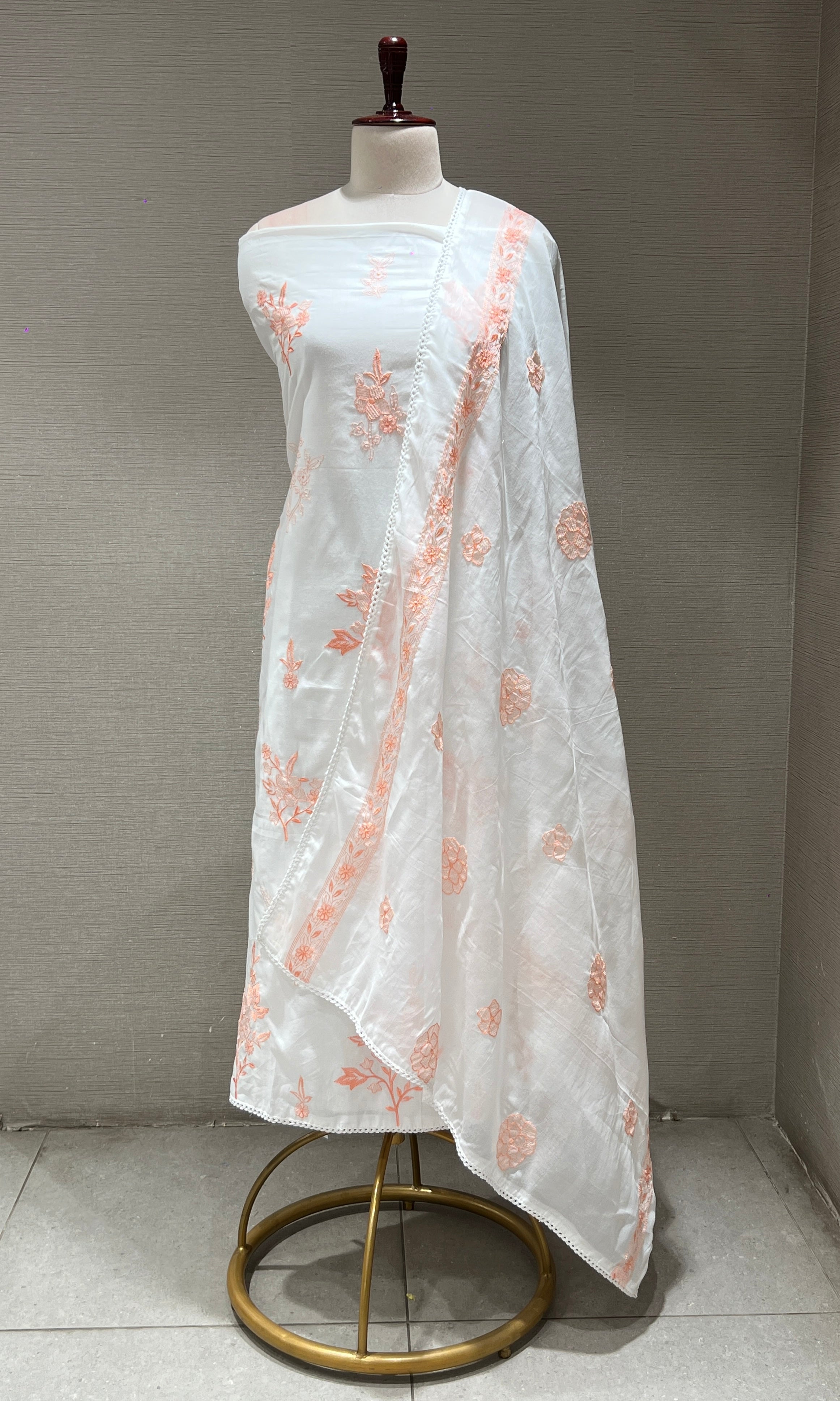 WHITE AND Orange dress material