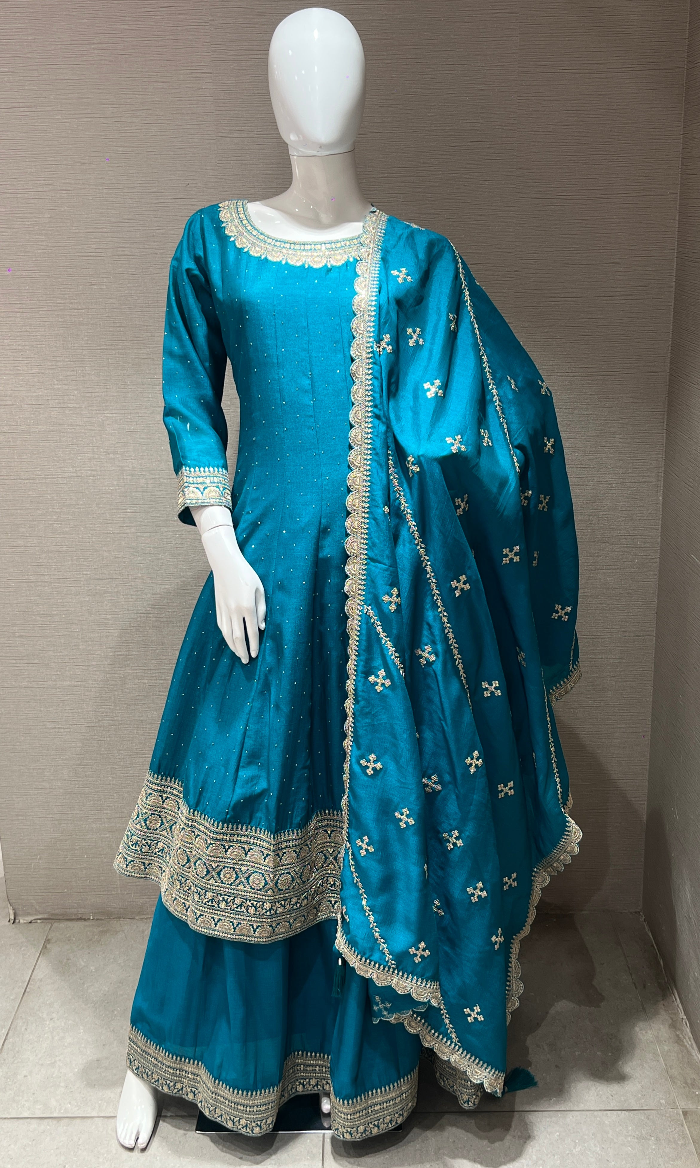 Blue Anarkali with palazzo pants
