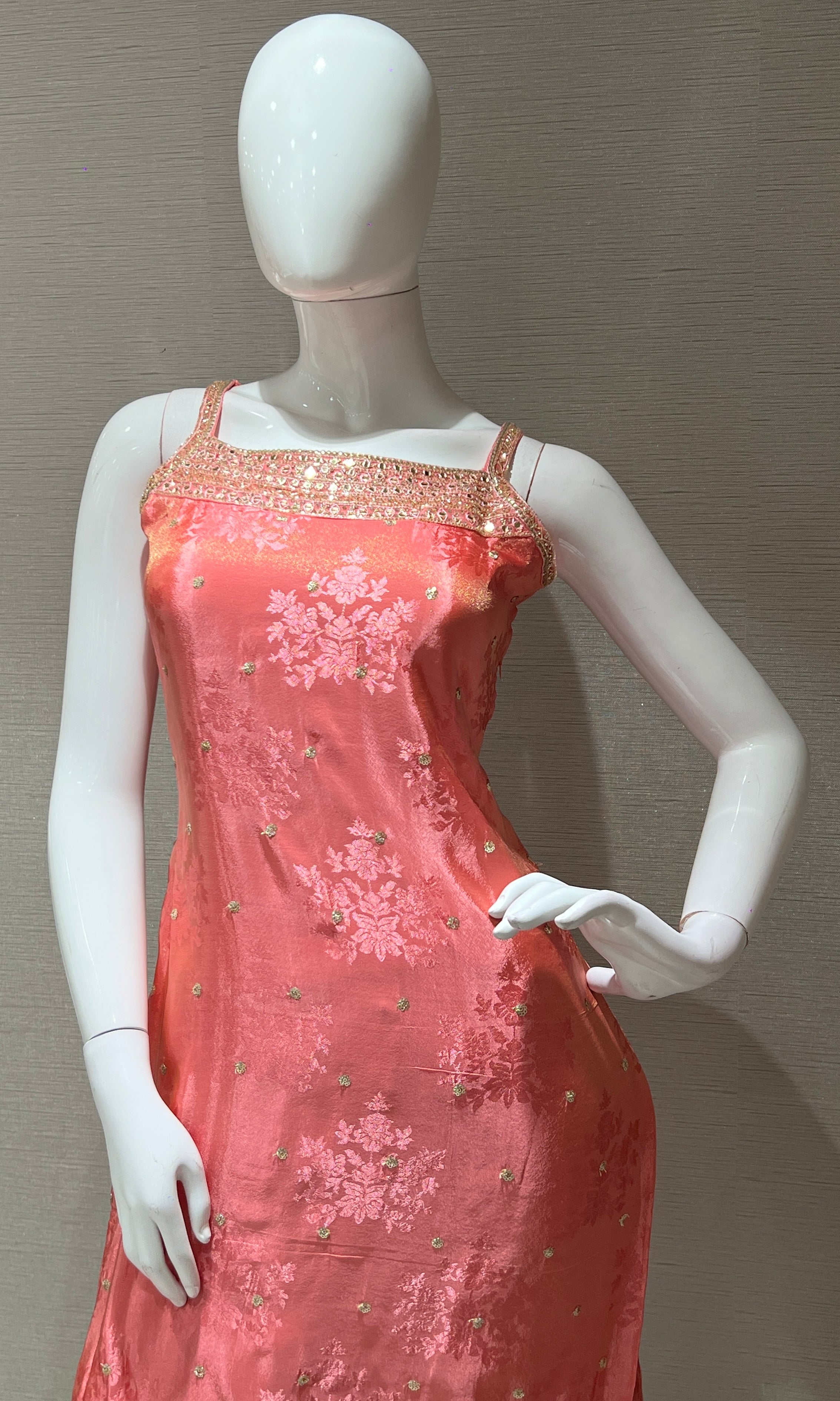 Baby pink and Gold Embroidered kurta set