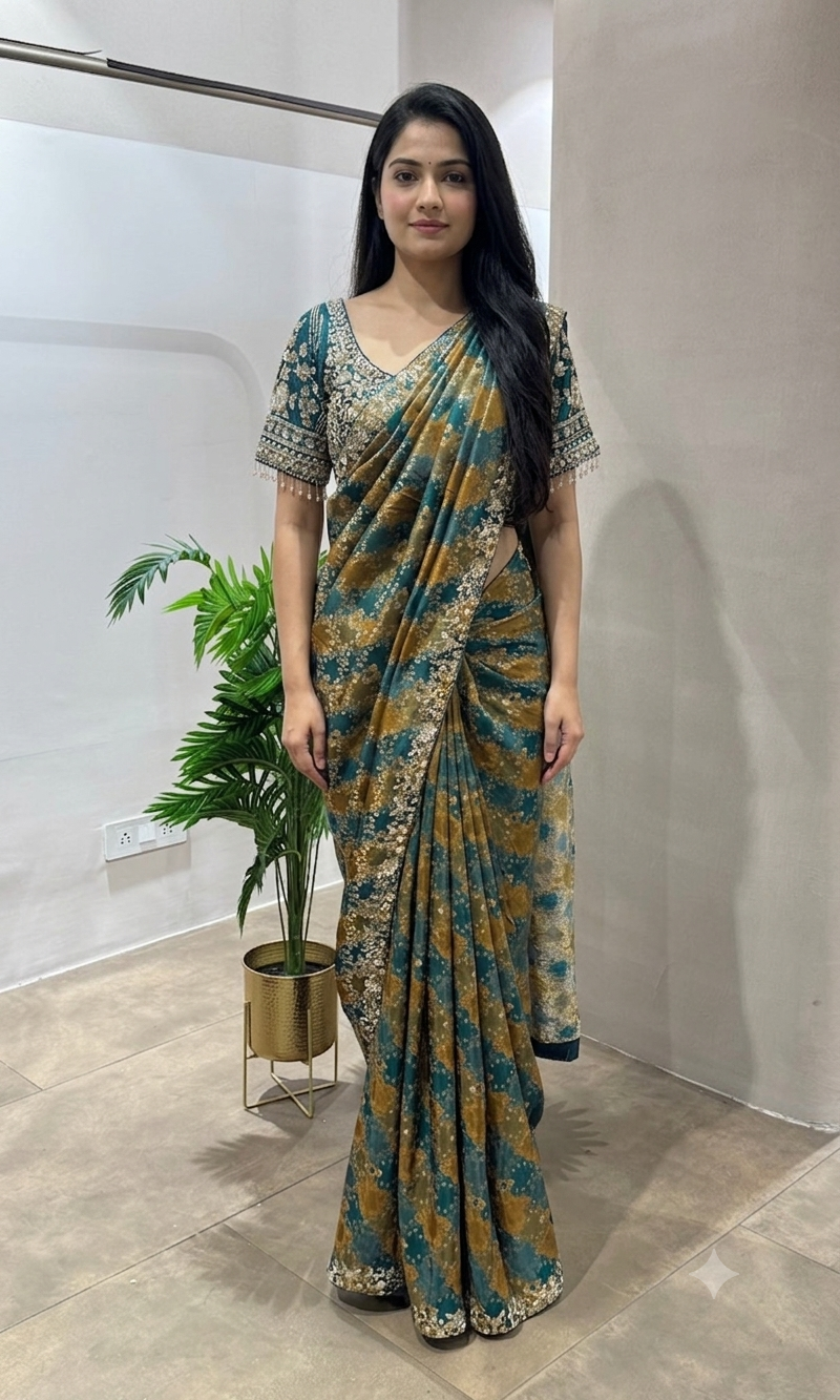 DESIGNER BANARASI GREEN SAREE WITH BLOUSE