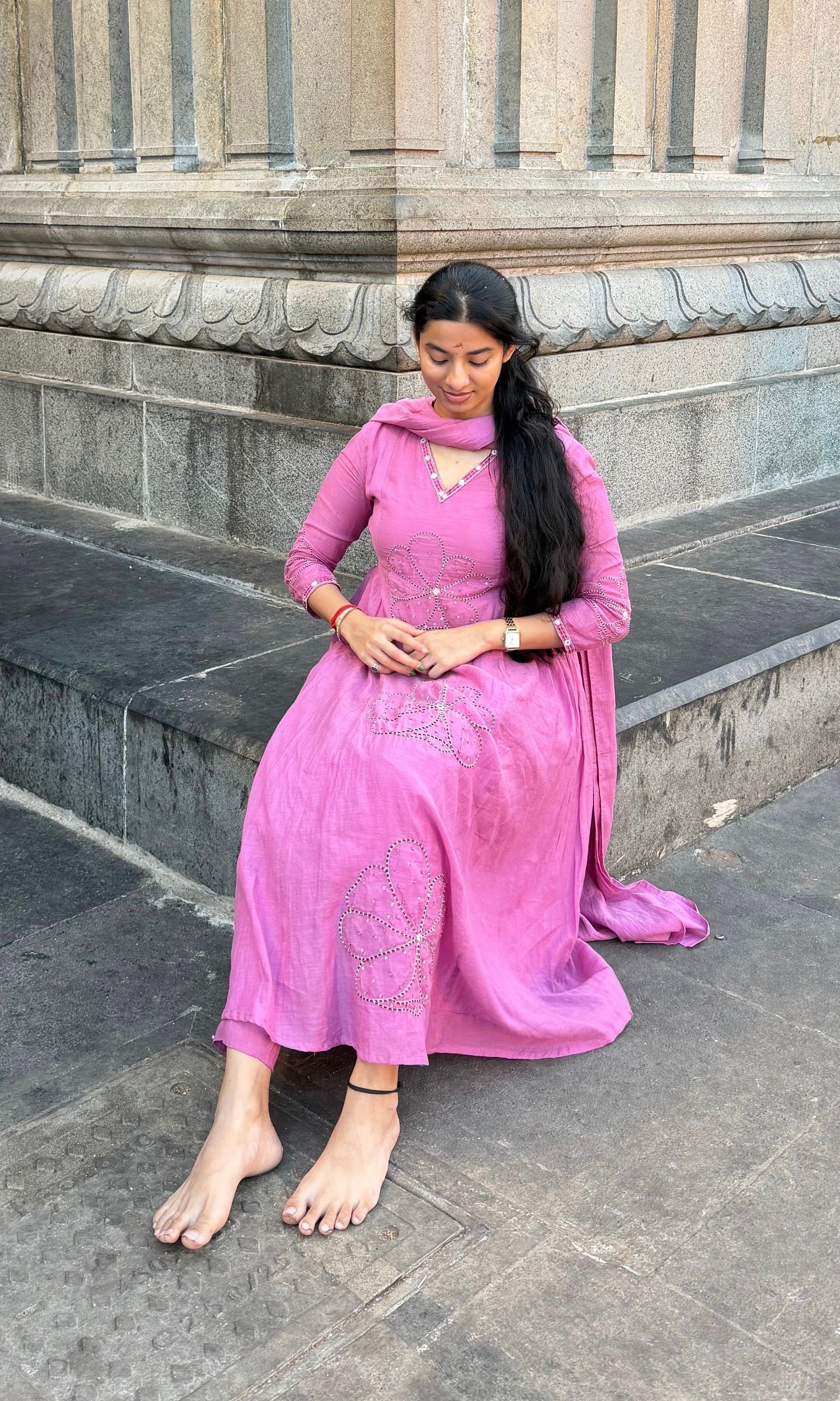 LOTUS pink MUL CHANDERI kurta set