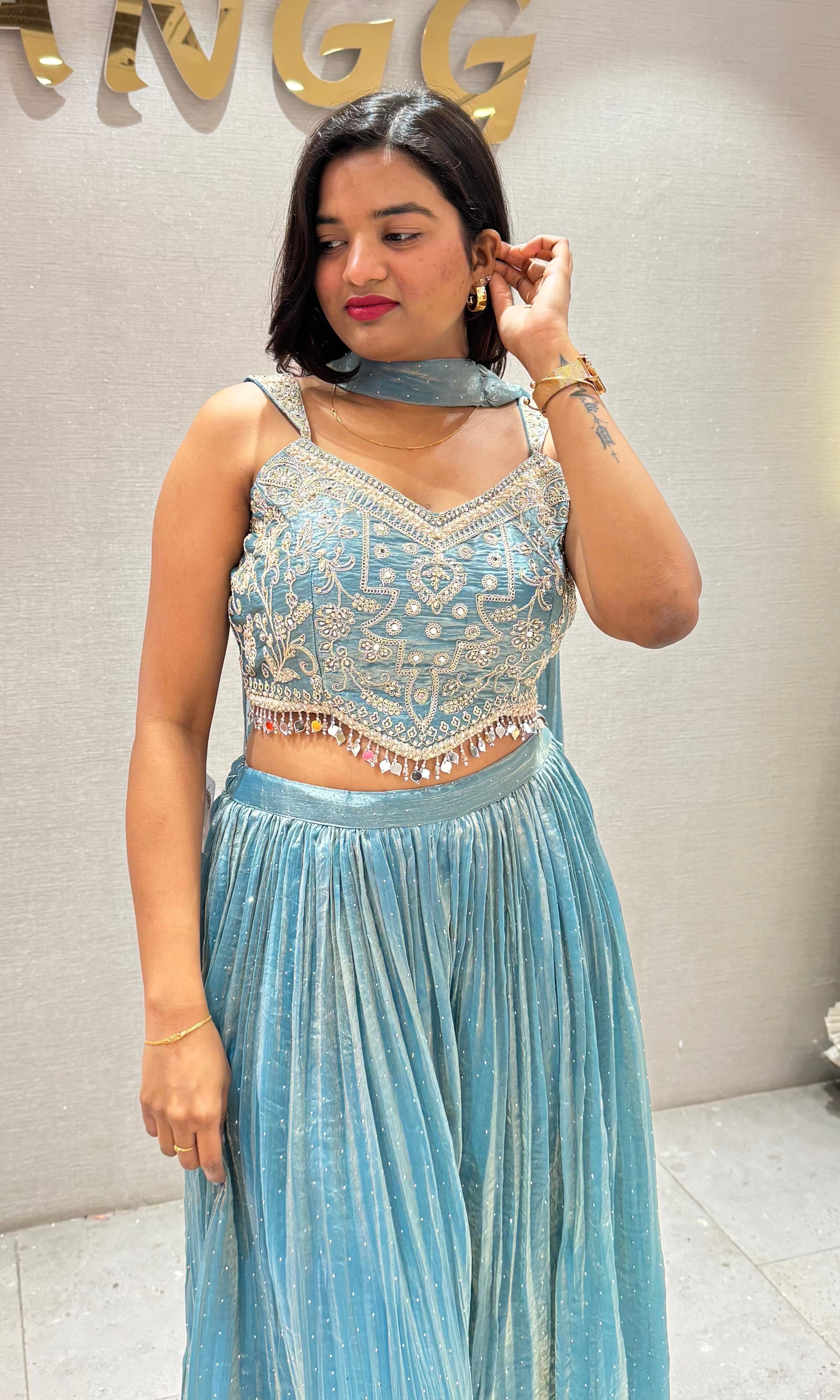 Sea blue EMBROIDERED palazzo SET