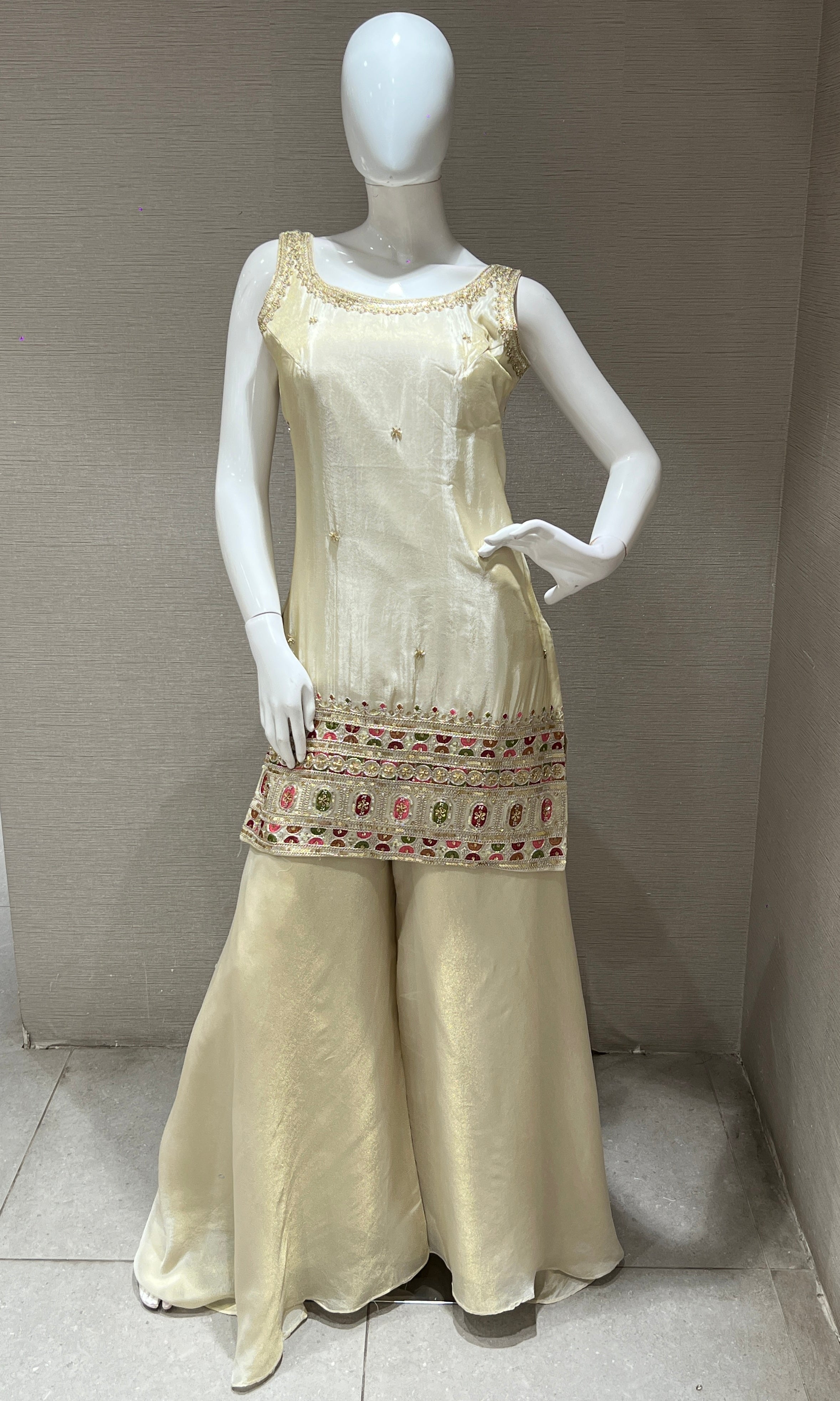 Ivory white shimmer tissue palazzo