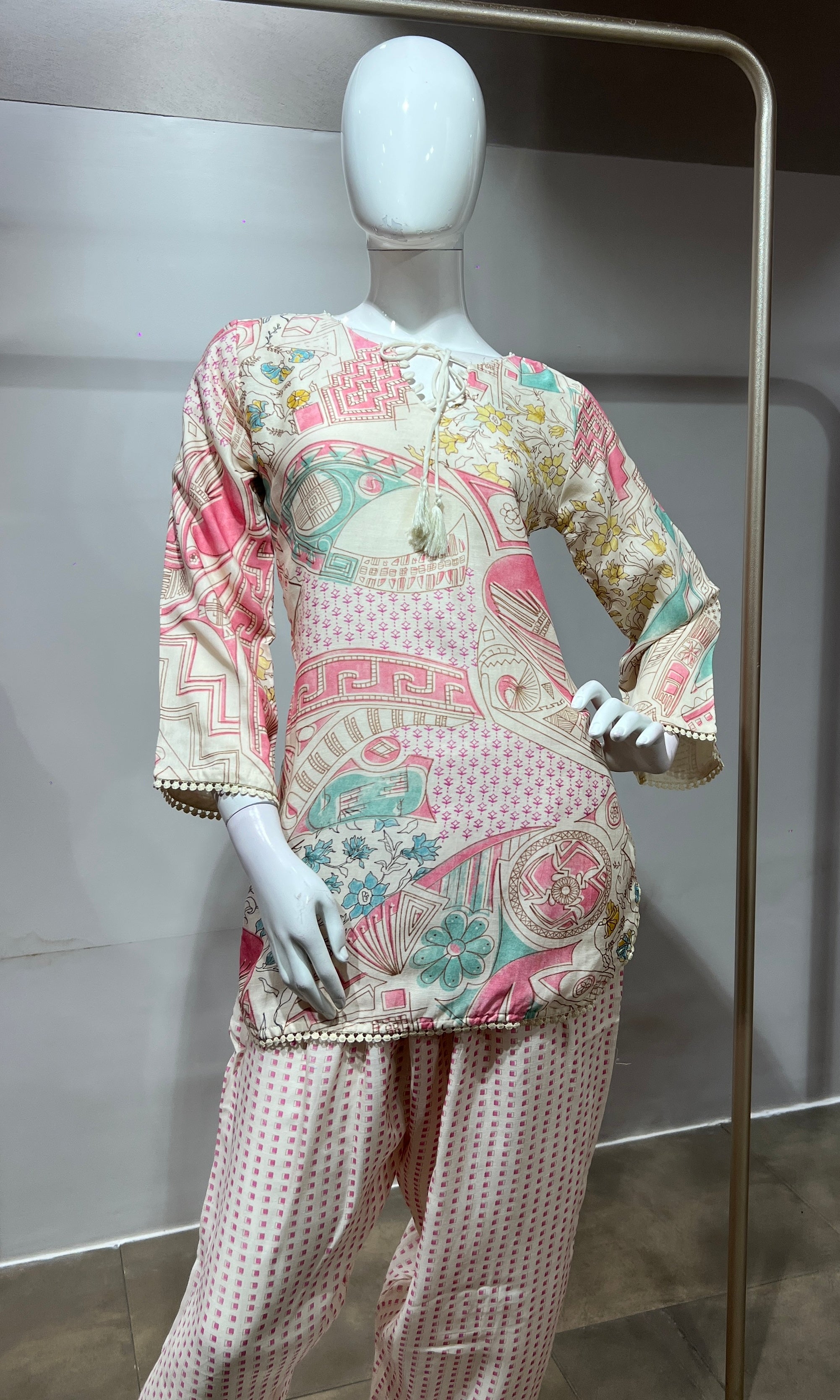 PINK Pastel Floral Printed Farsi salwar