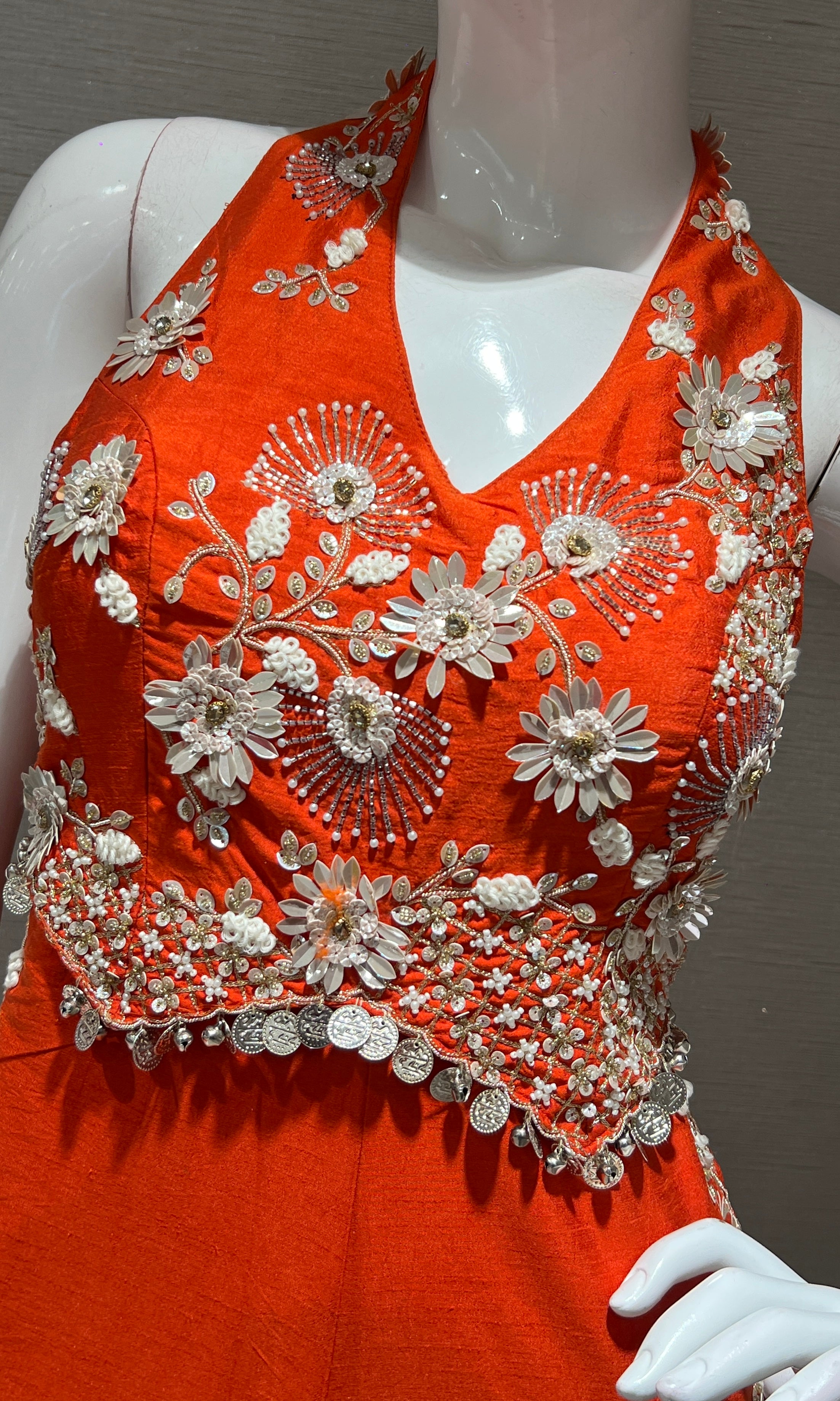 Orange FLOWER EMBROIDERY jumpsuit