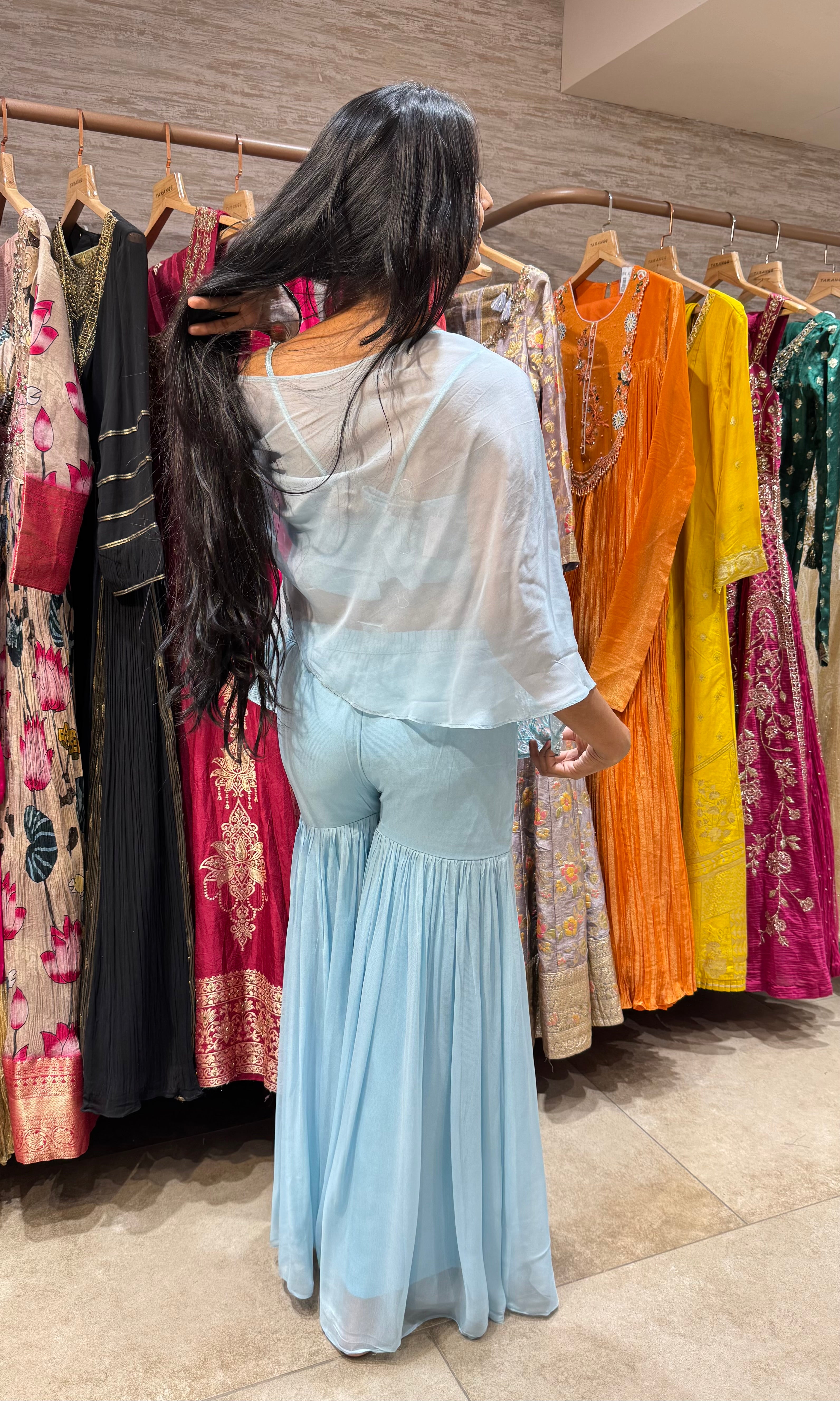 blue embroidered sharara SET