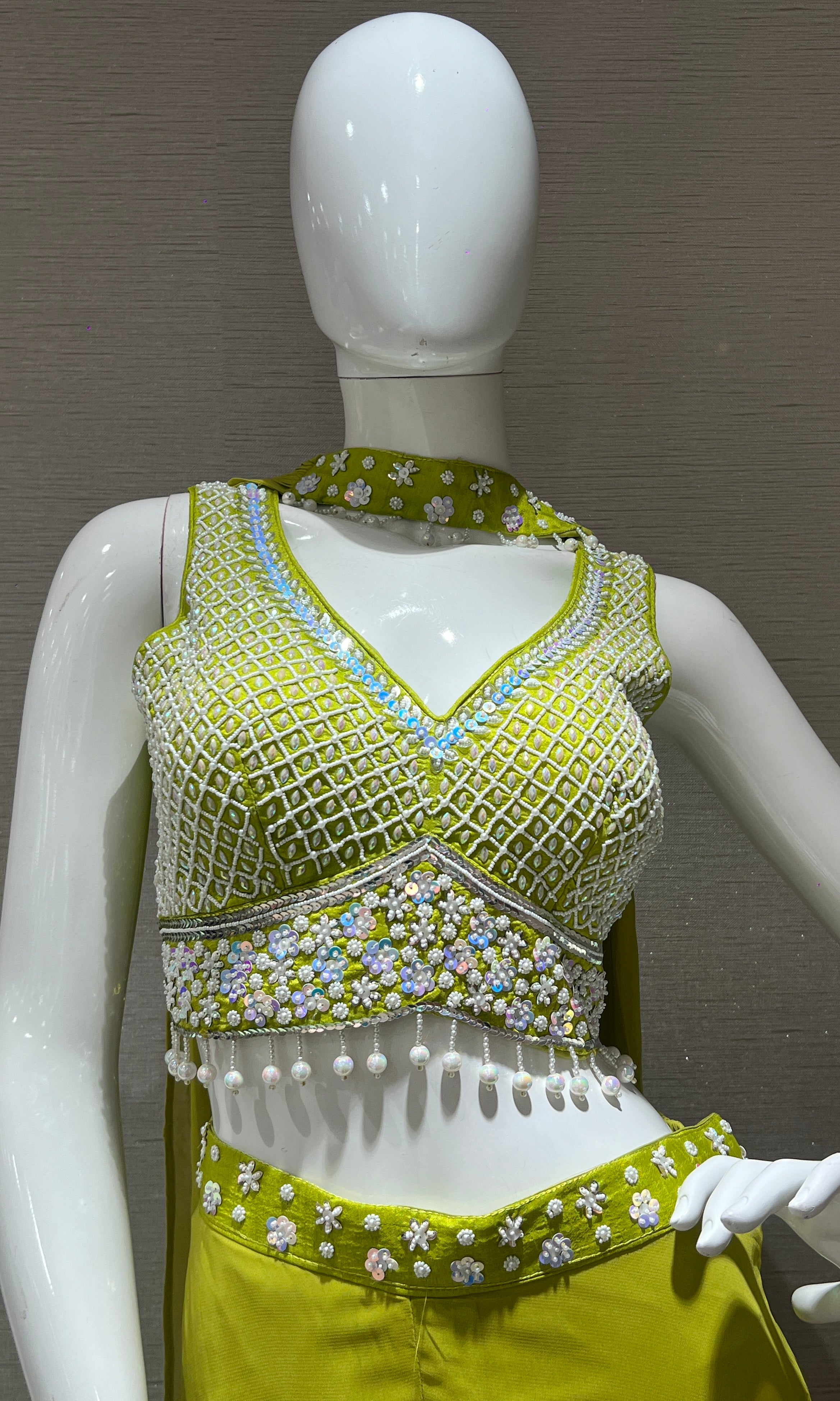 Green palazzo set with neck dupatta