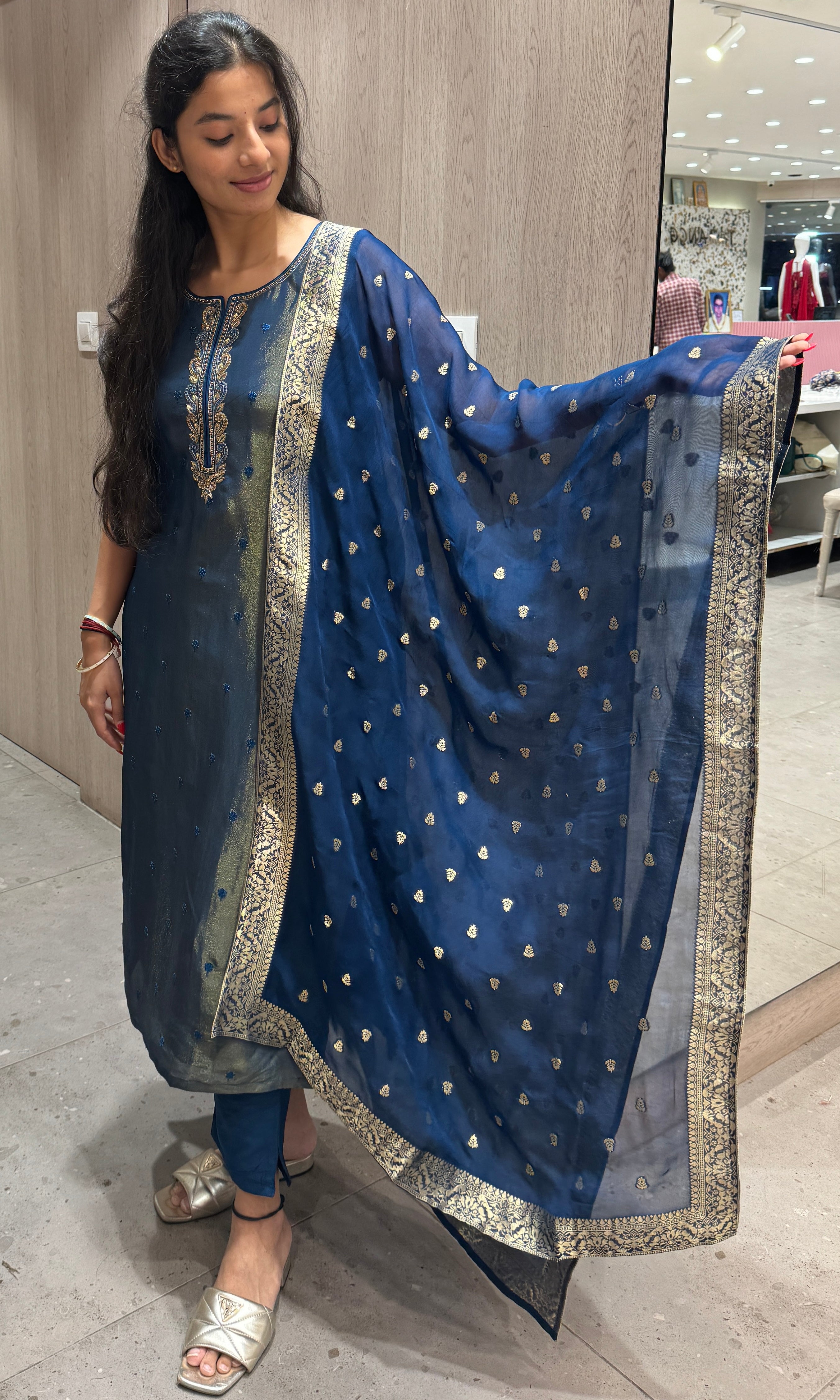 Royal blue tissue kurta set