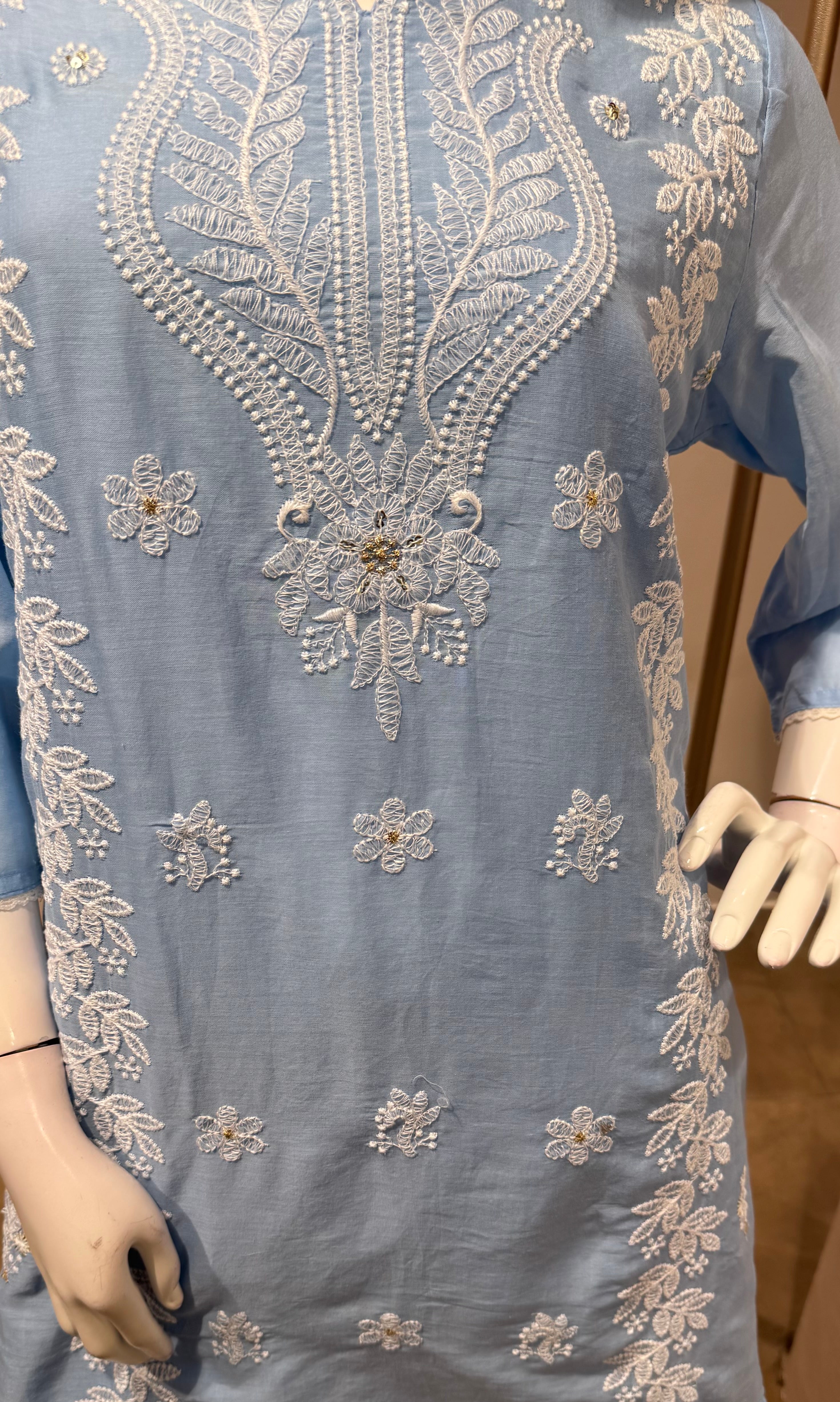Blue Embroidered Kurta set with Dupatta