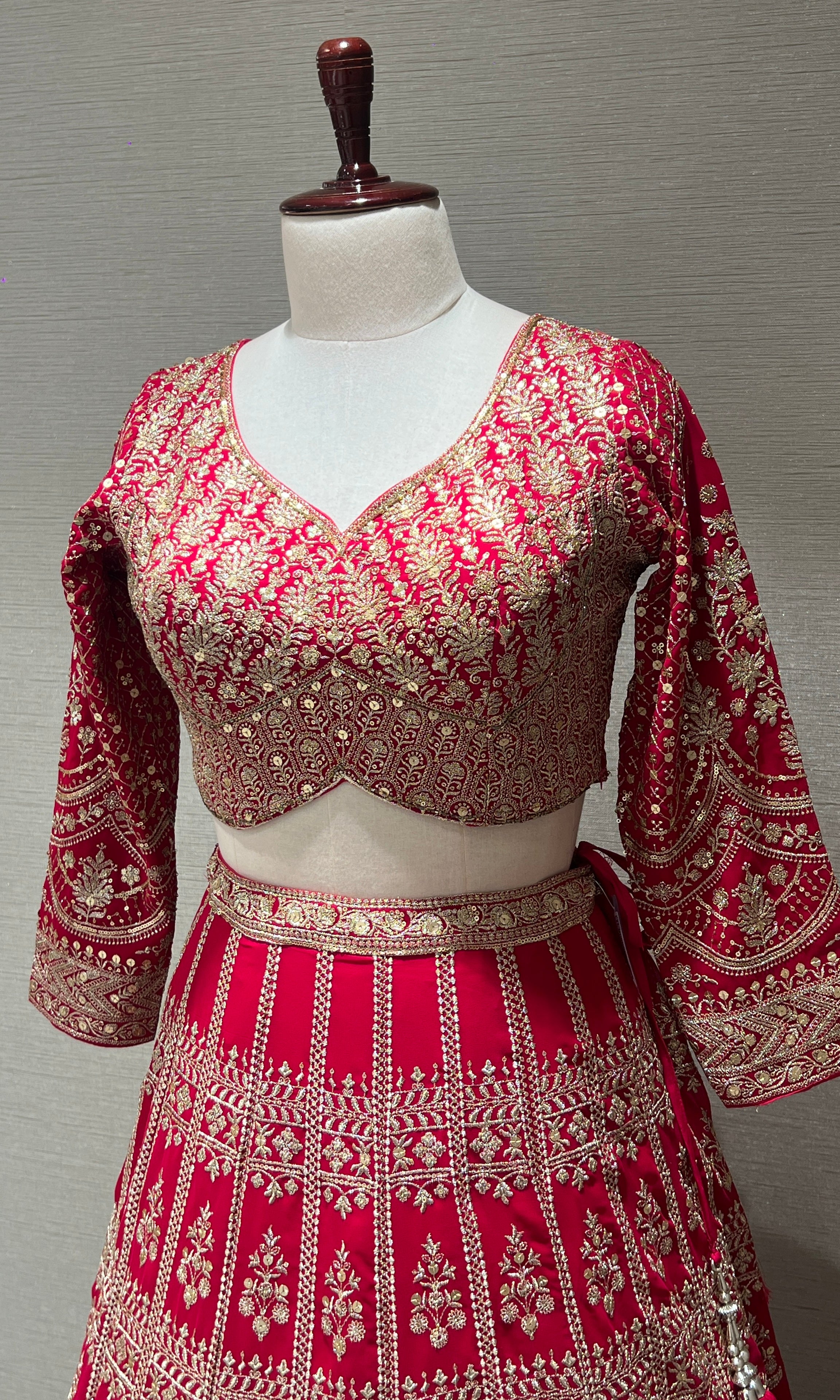 Pink Zari Lehenga with Golden Embroidery