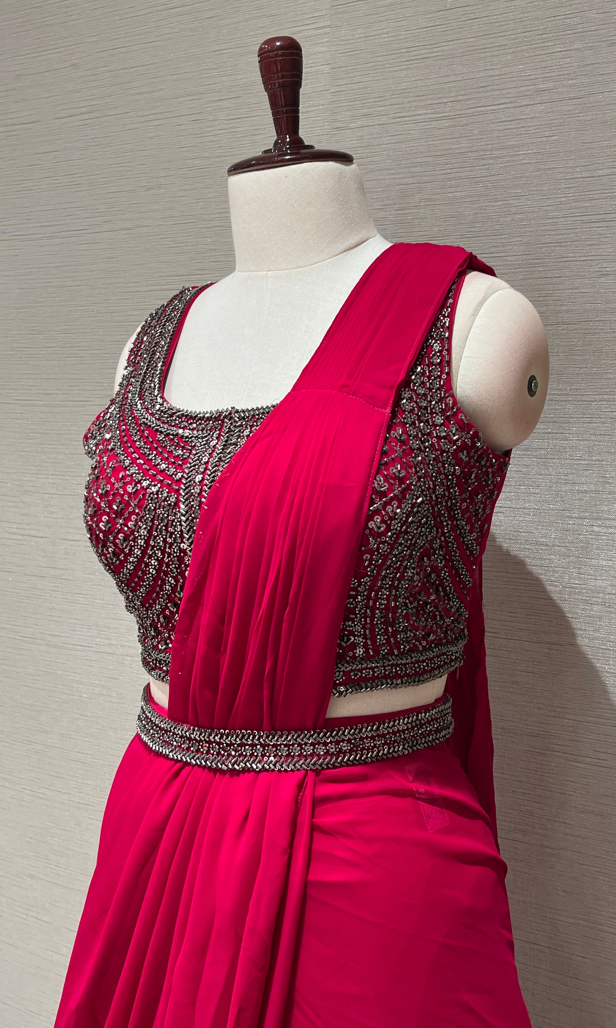 Rani Pink Draped Saree with Sequins Blouse