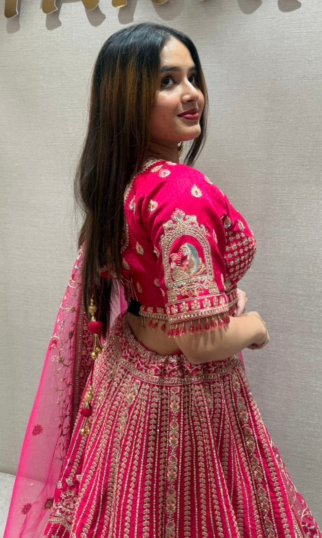 Rani pink Lehenga with gold embroidered