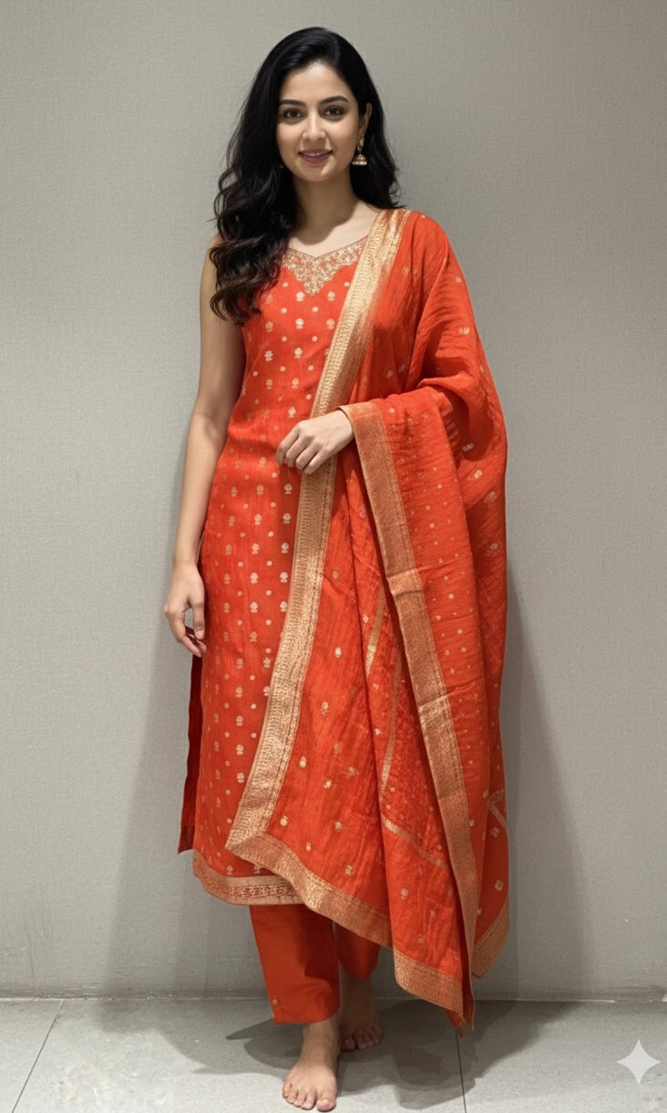 Orange golden kurta set