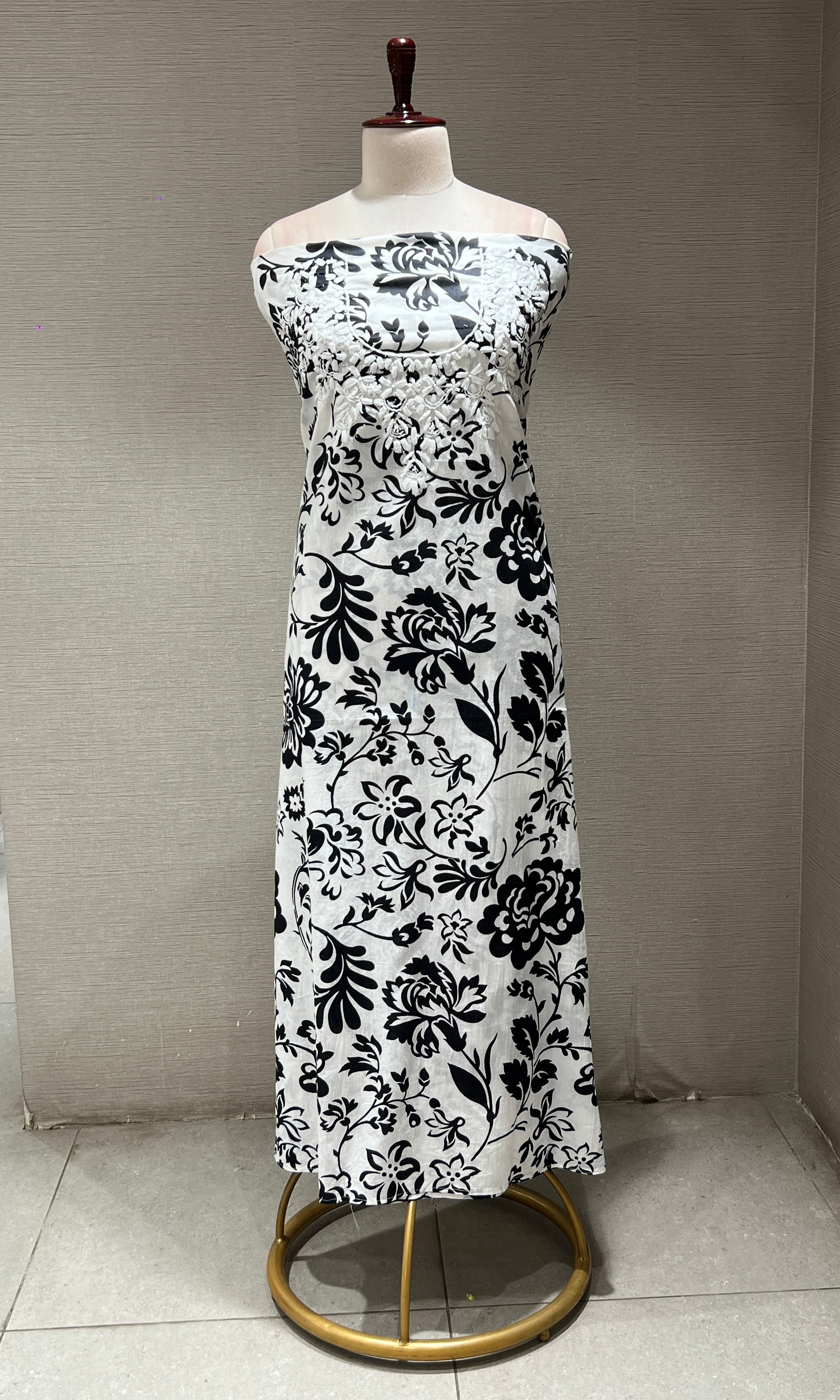 White AND BLACK FLORAL dress material