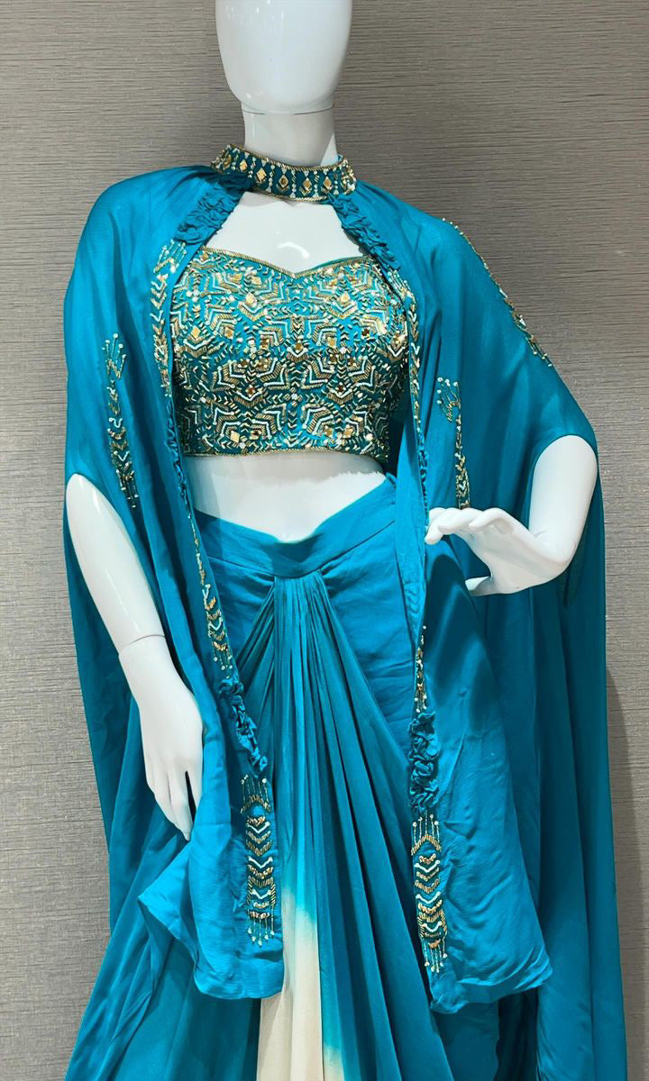 Blue dress with cape Indo western