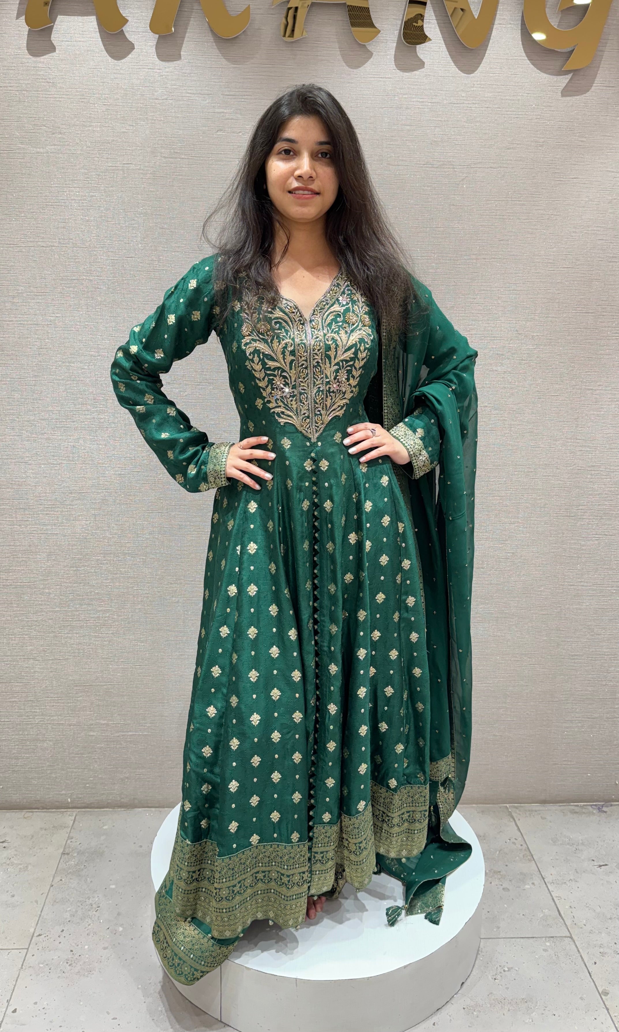 Green ANARKALI WITH PALAZZO PANTS