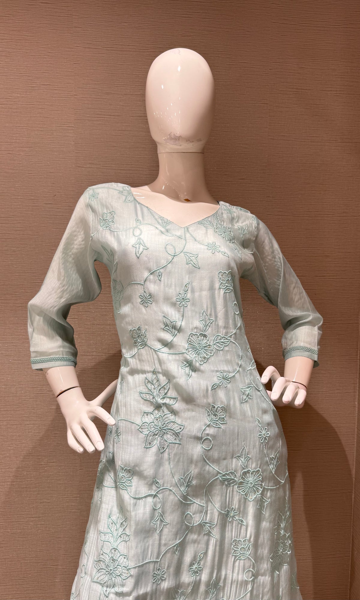 Sky blue silk floral embroidered kurta set with dupatta