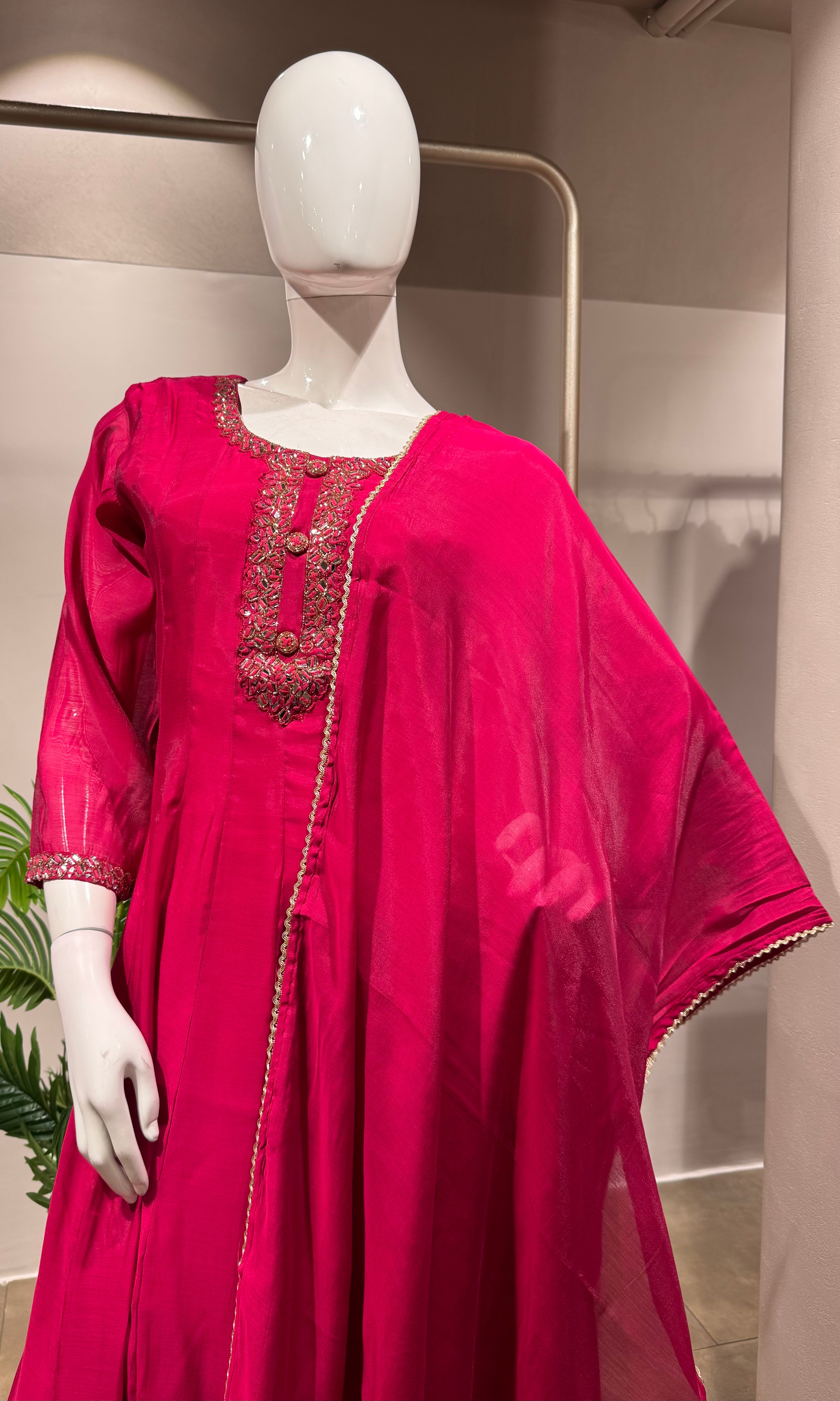 PINK Embroidered Silk Kurta with Matching Dupatta