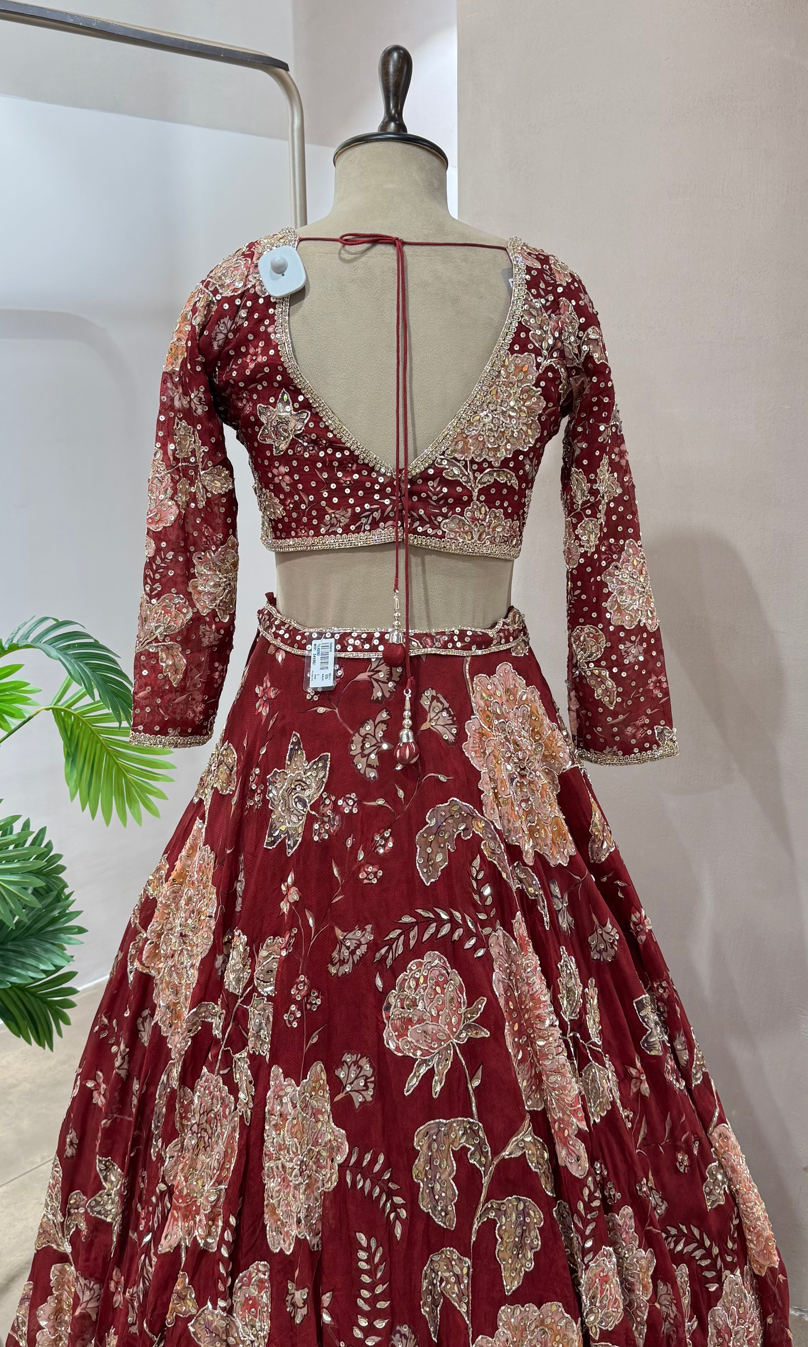 Maroon FLORAL EMBELLISHED lehenga