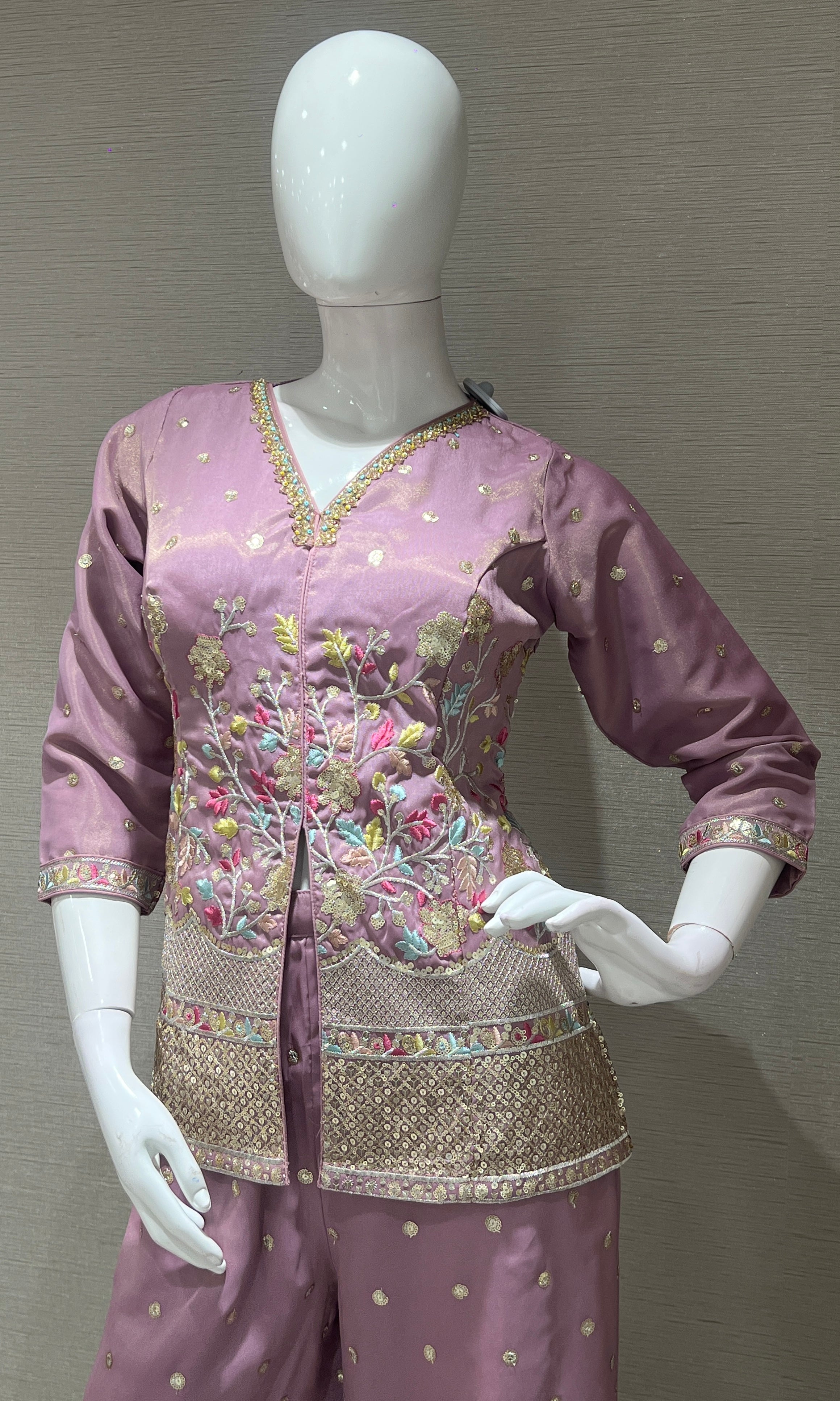 Lavender Floral Embroidered Palazzo set