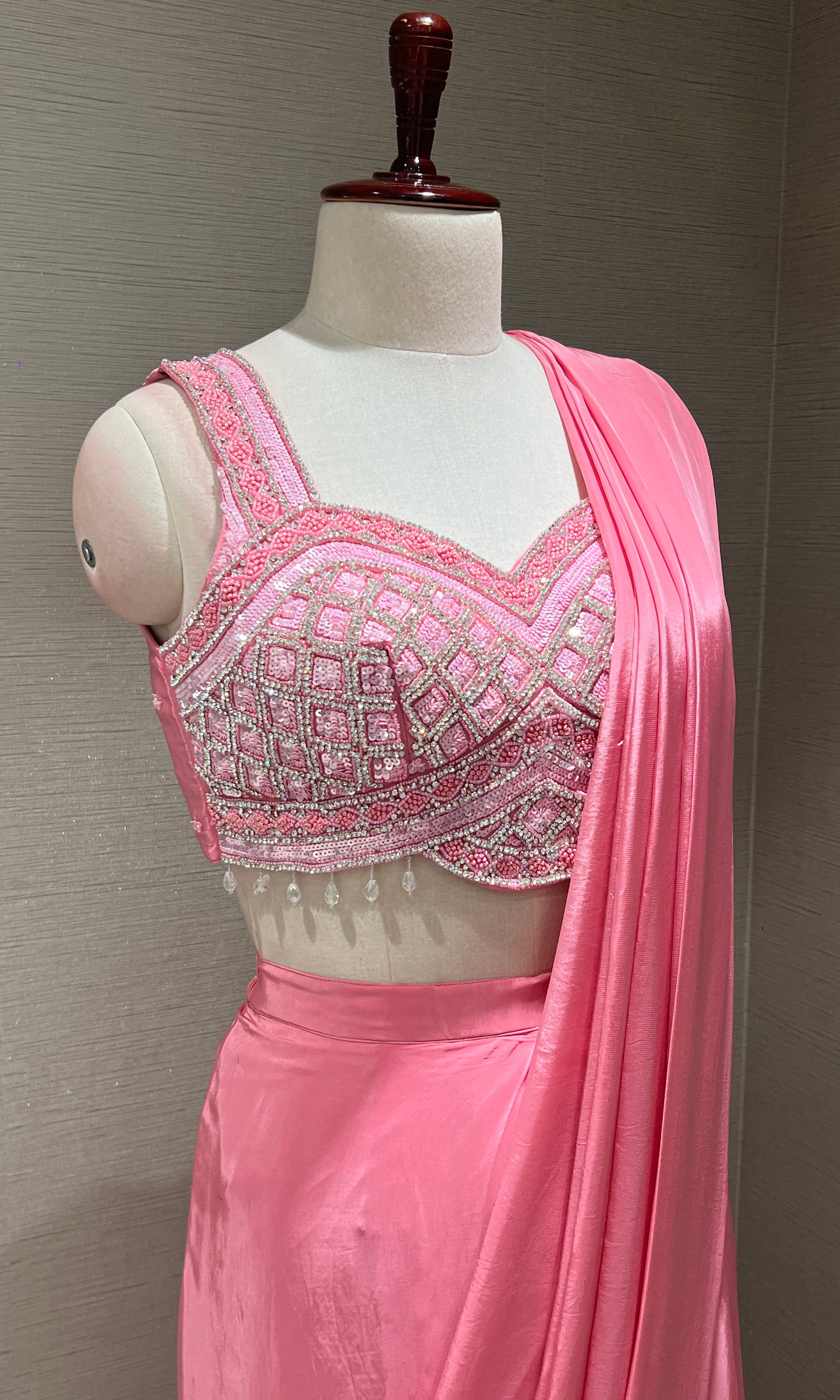 Blush Pink Drape saree with Crystal Blouse