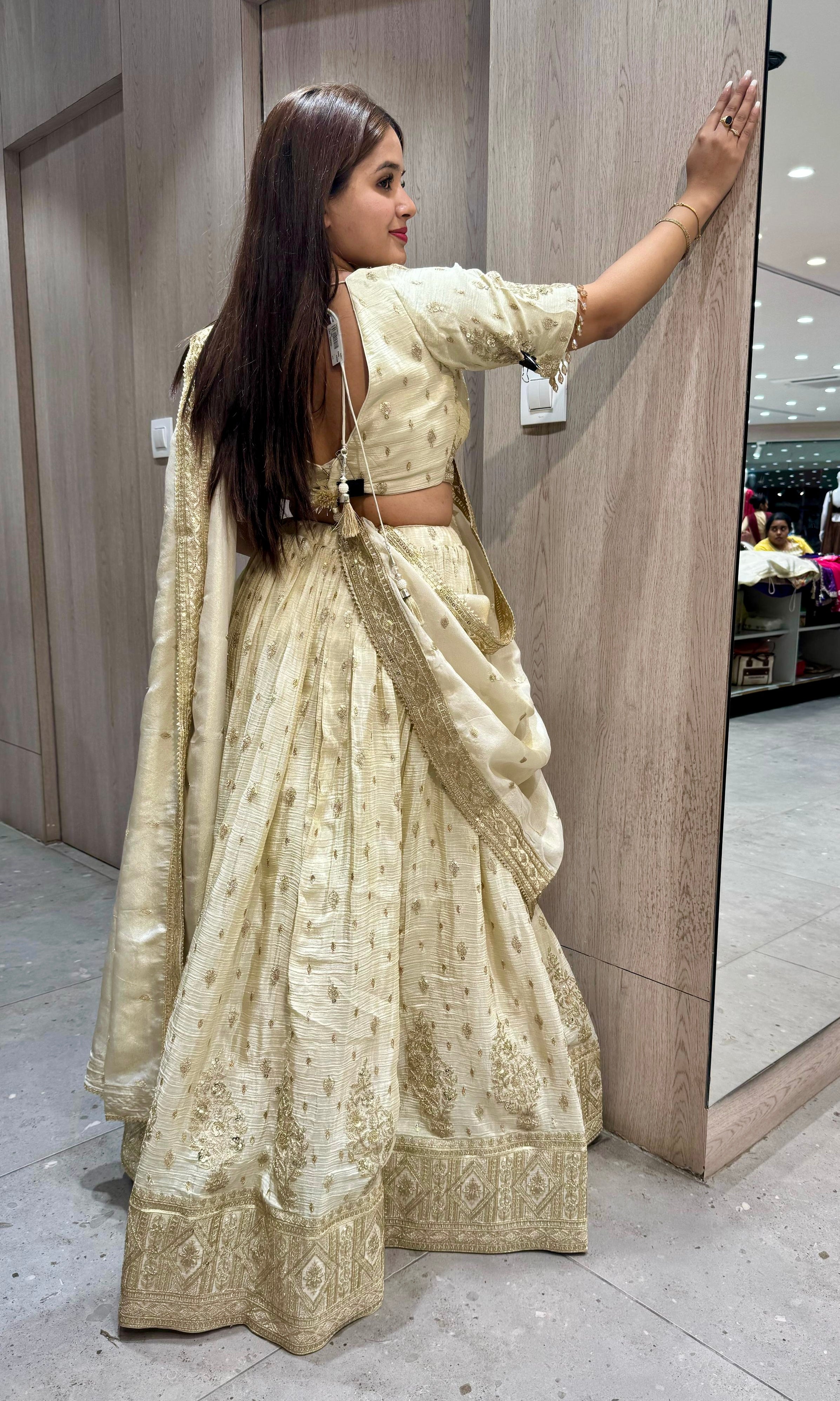 Cream croptop Lehenga