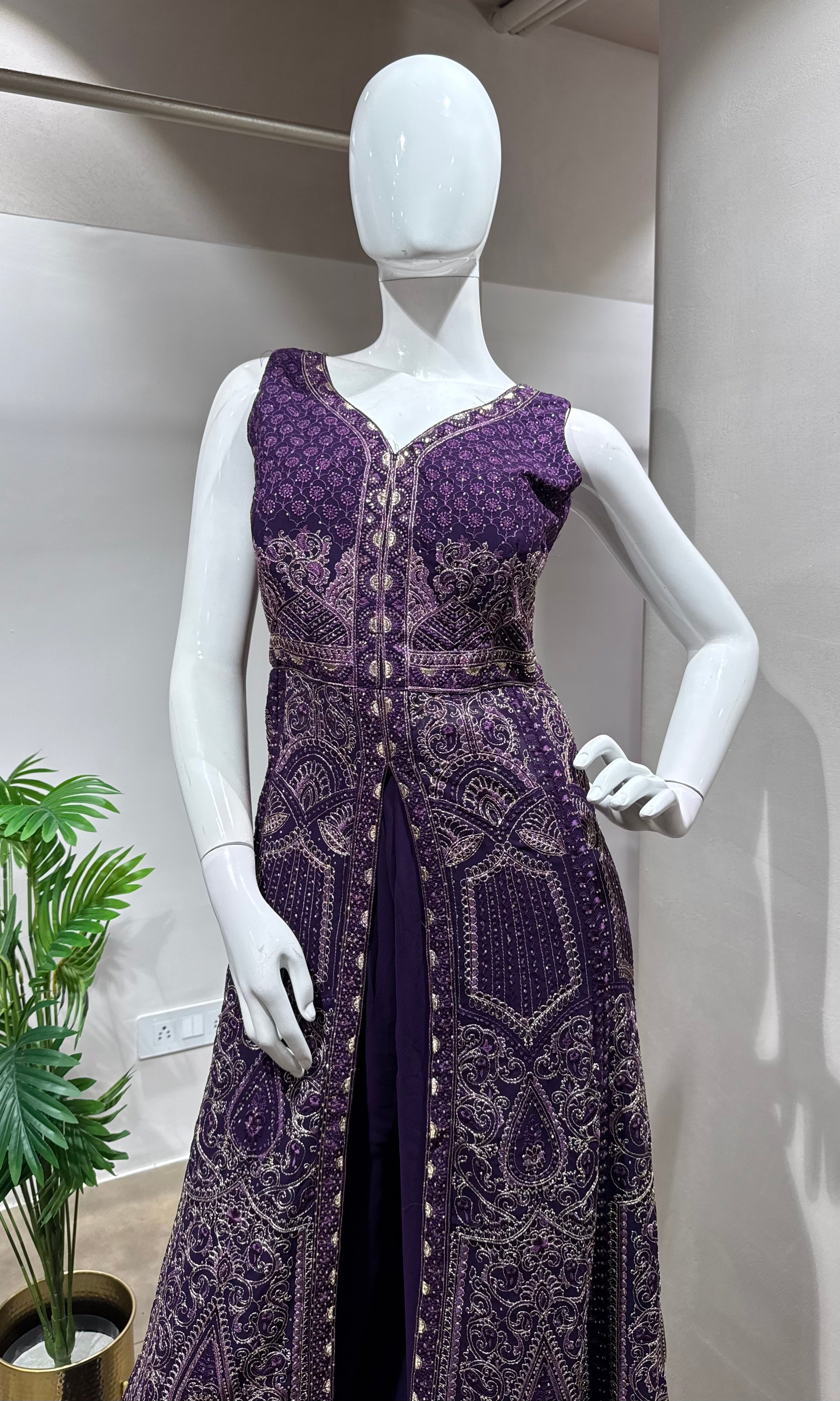 PURPLE FRONT SLIT ANARKALI & PALAZZO SET