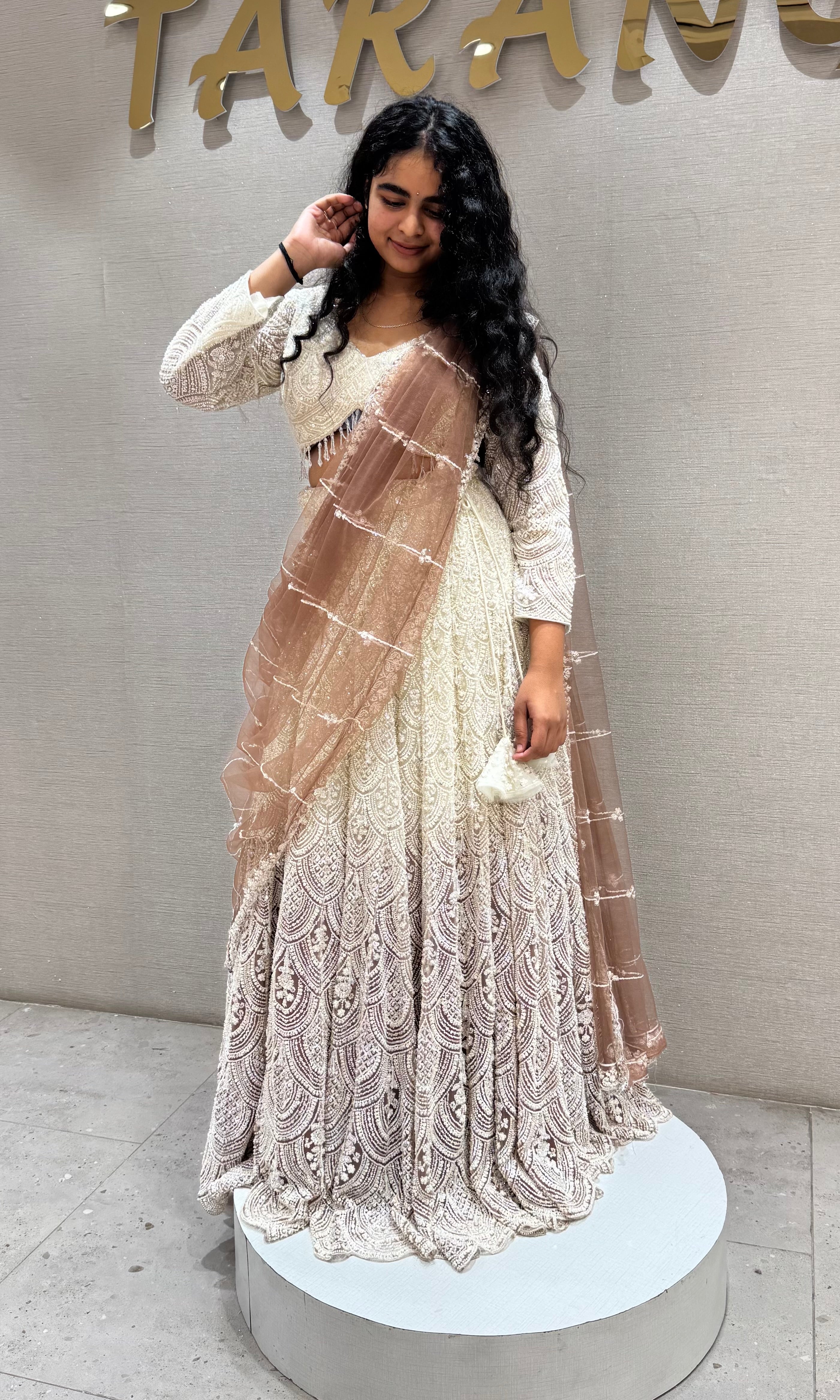 Brown Designer Lehenga with Embellished Net Dupatta