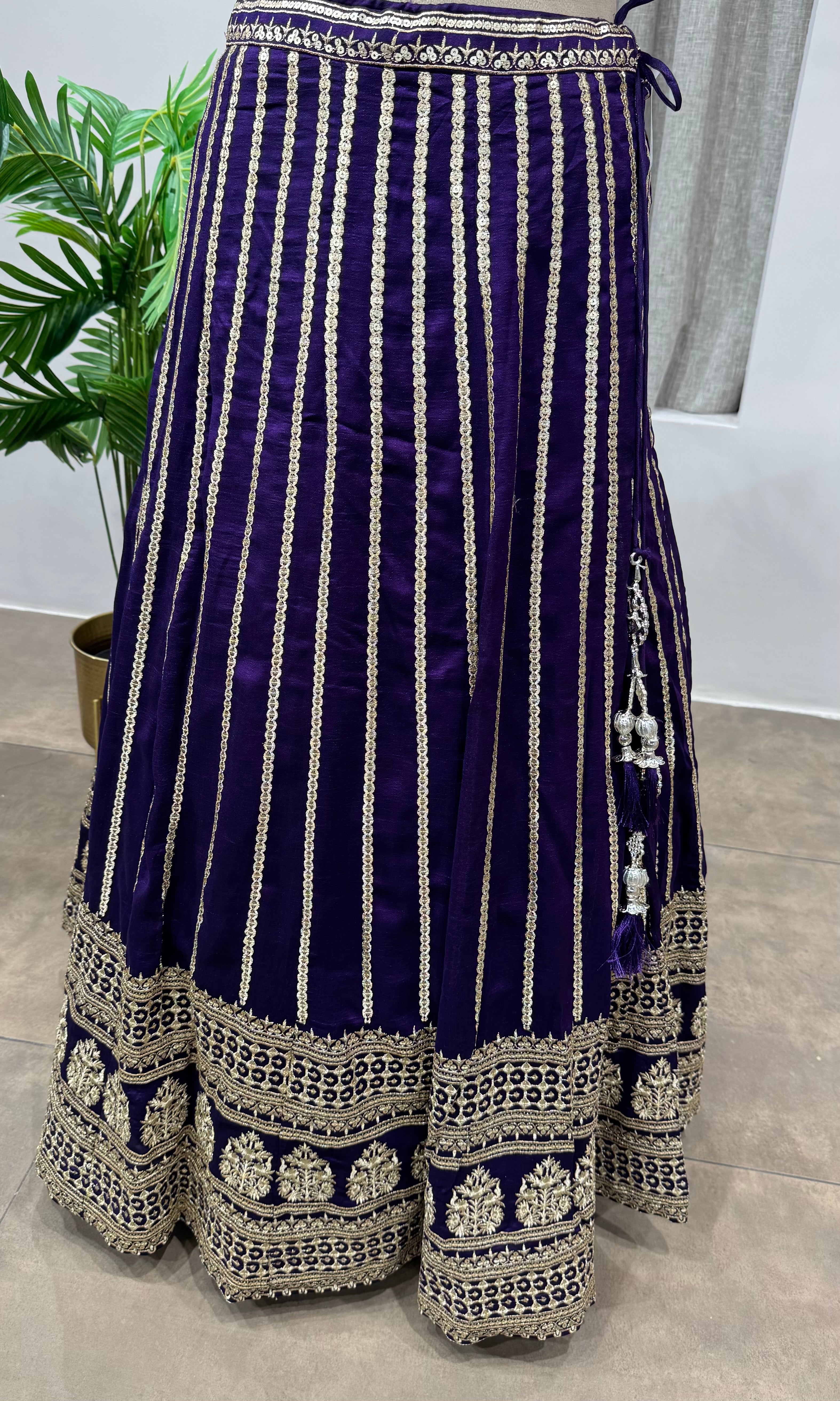 Purple Georgette Sequins Embroidery Lehenga