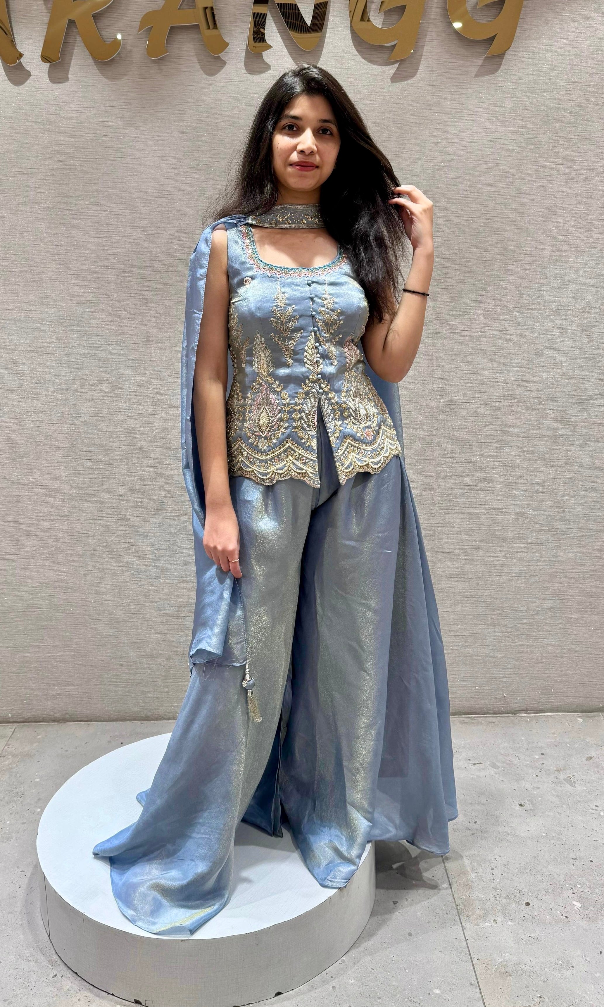 Aqua Mist BLUE Palazzo SET with short blouse