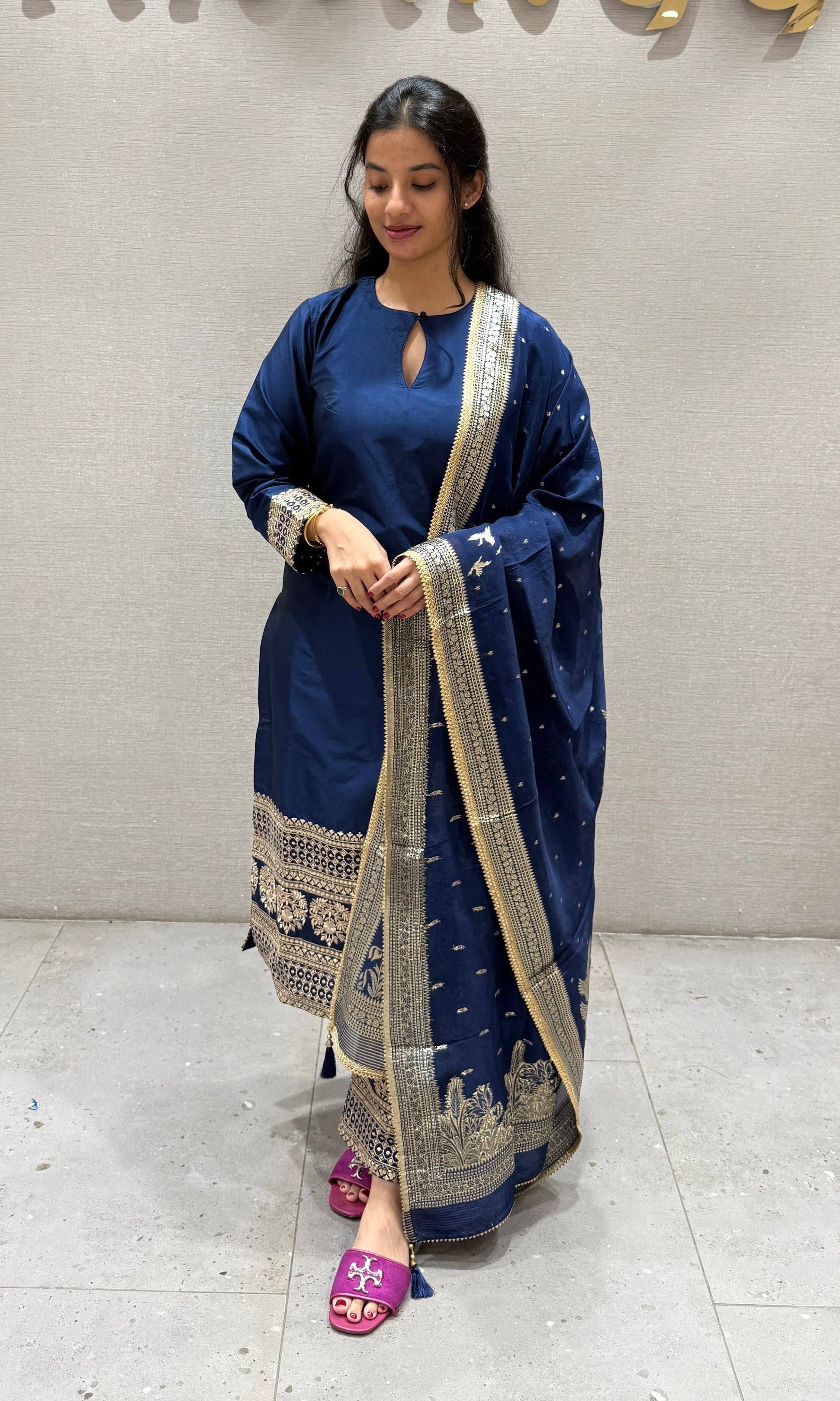 Royal blue banarasi kurta set