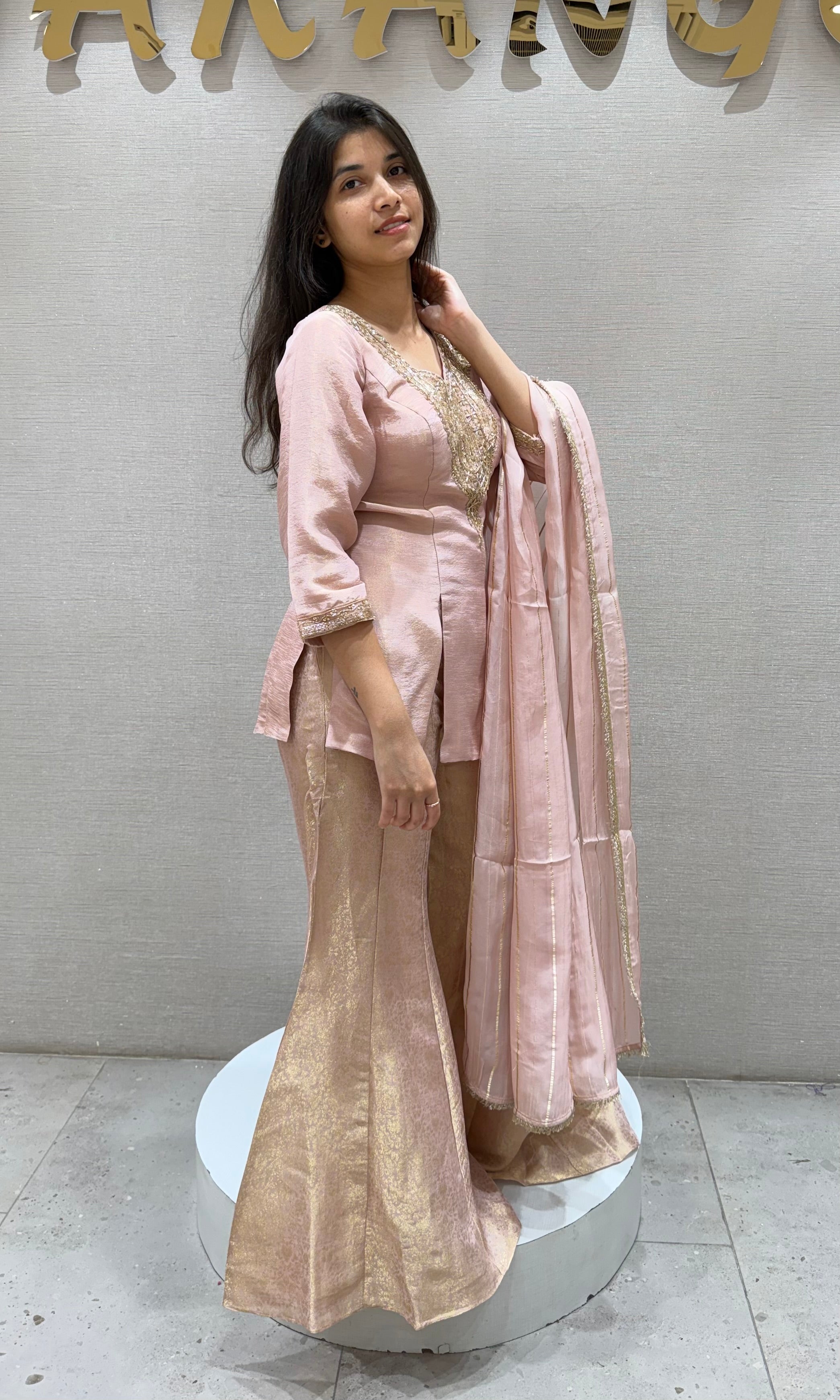 Onion pink EMBELLISHED SHARARA SET